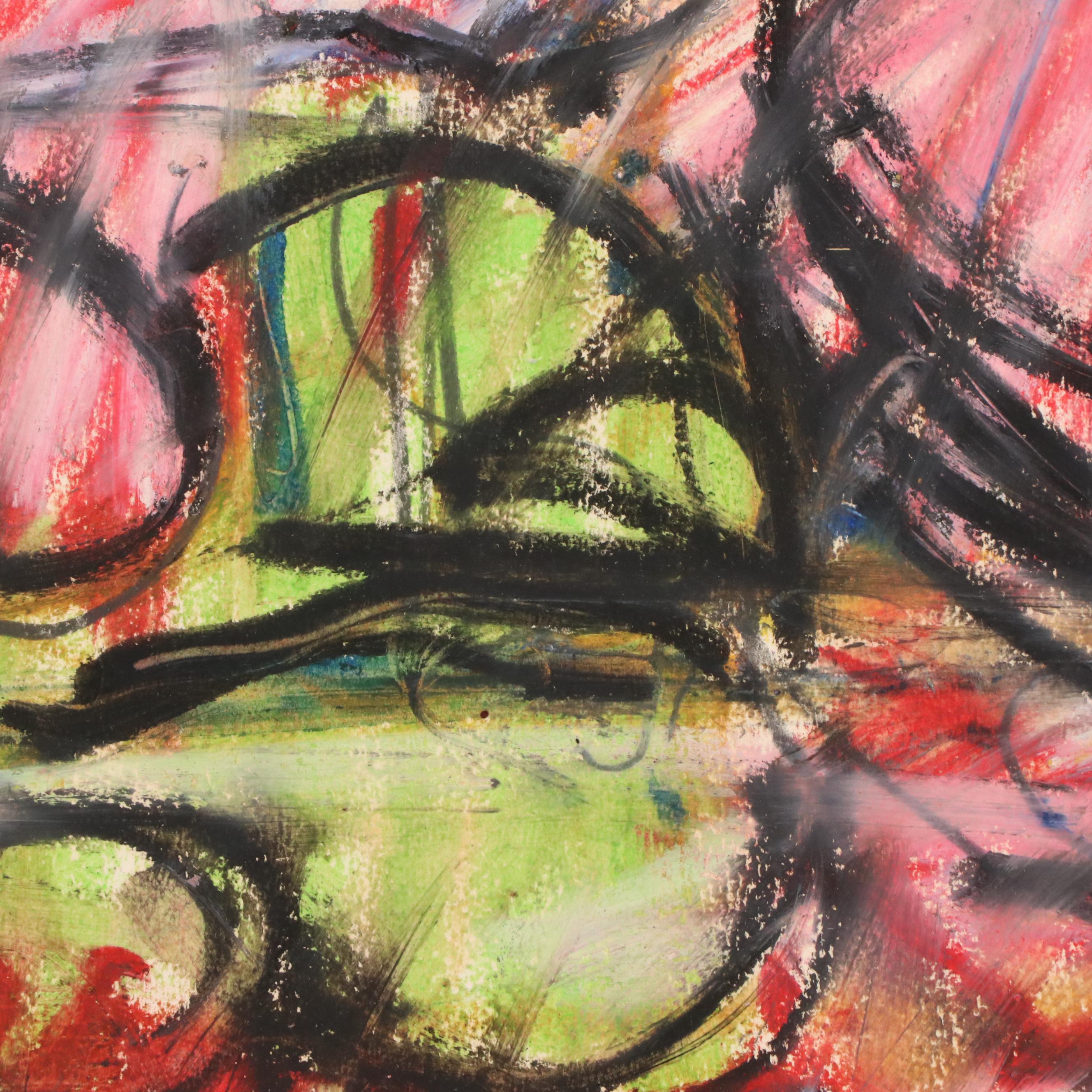 Jack Meanwell Modern Figural Oil Pastel Drawing, Late 20th Century