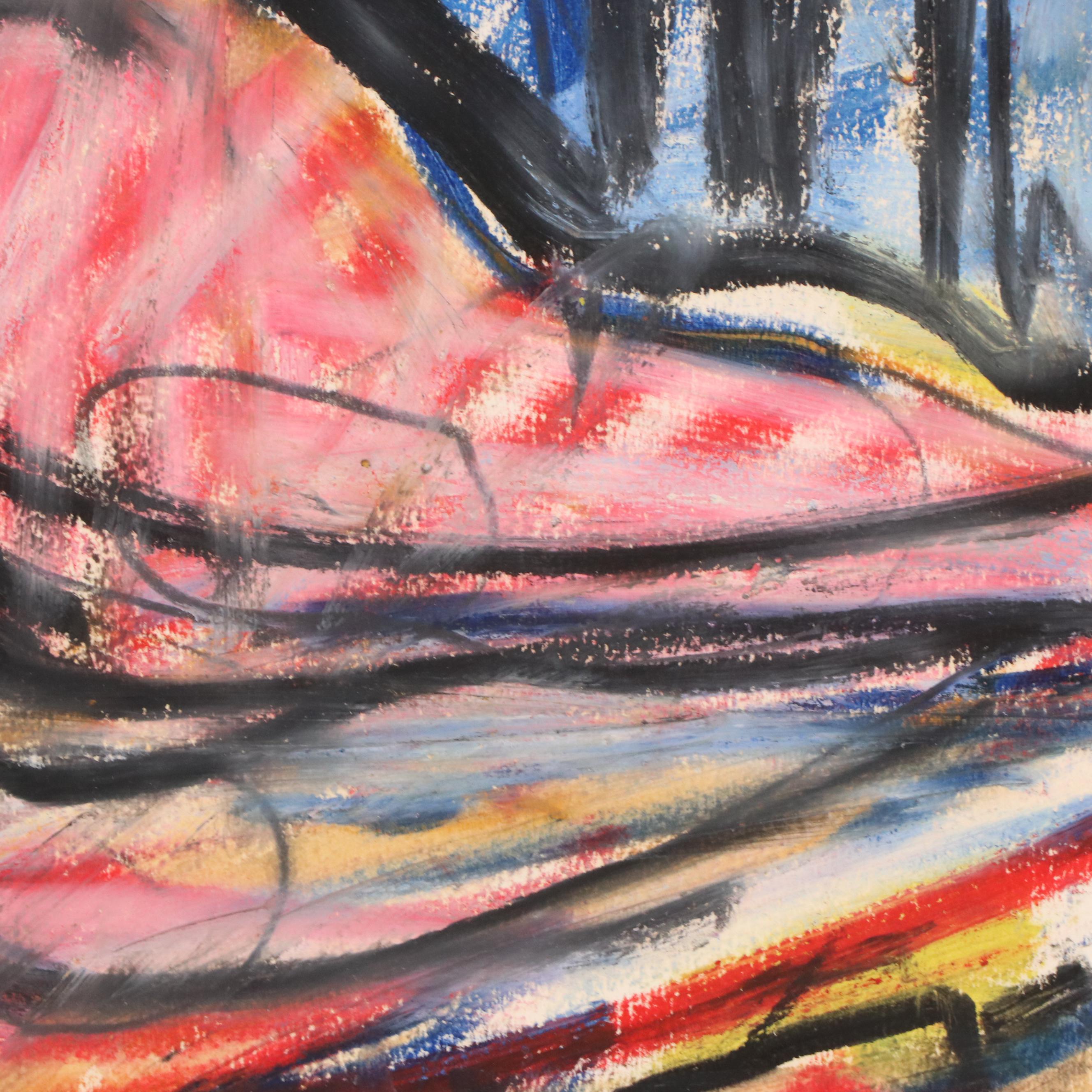 Jack Meanwell Modern Figural Oil Pastel Drawing, Late 20th Century