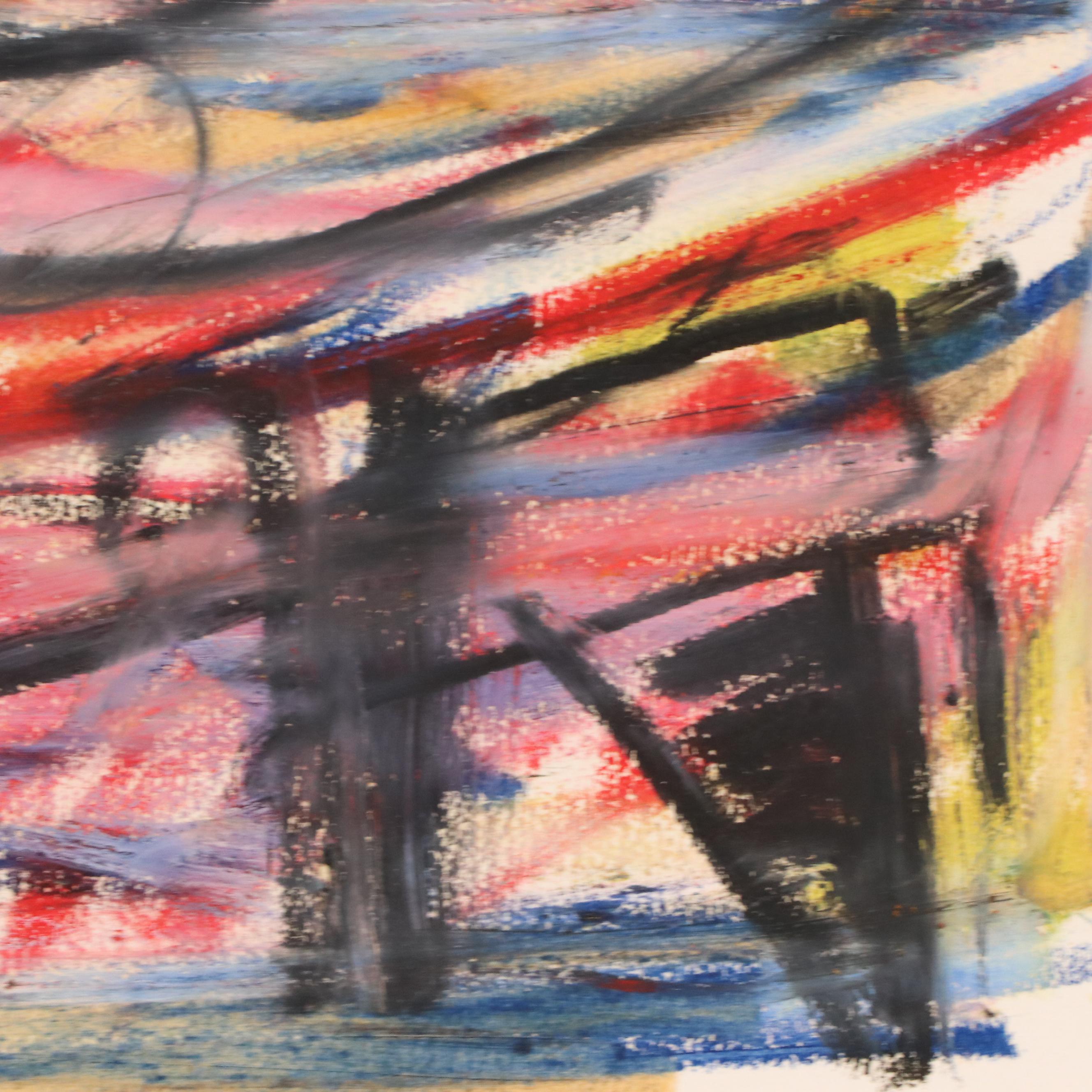 Jack Meanwell Modern Figural Oil Pastel Drawing, Late 20th Century