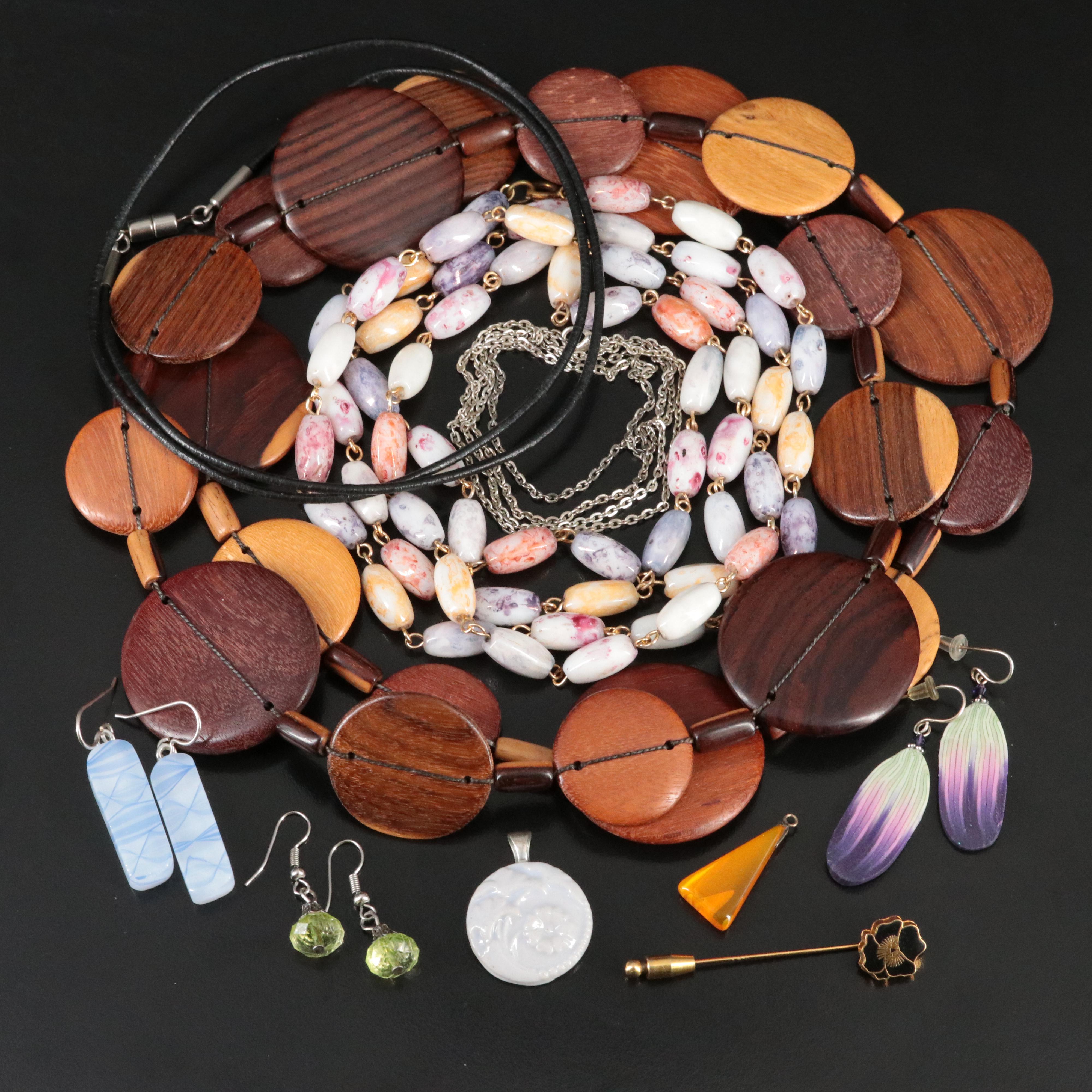 Costume Jewelry Collection Featuring Wood, Glass and Ceramic