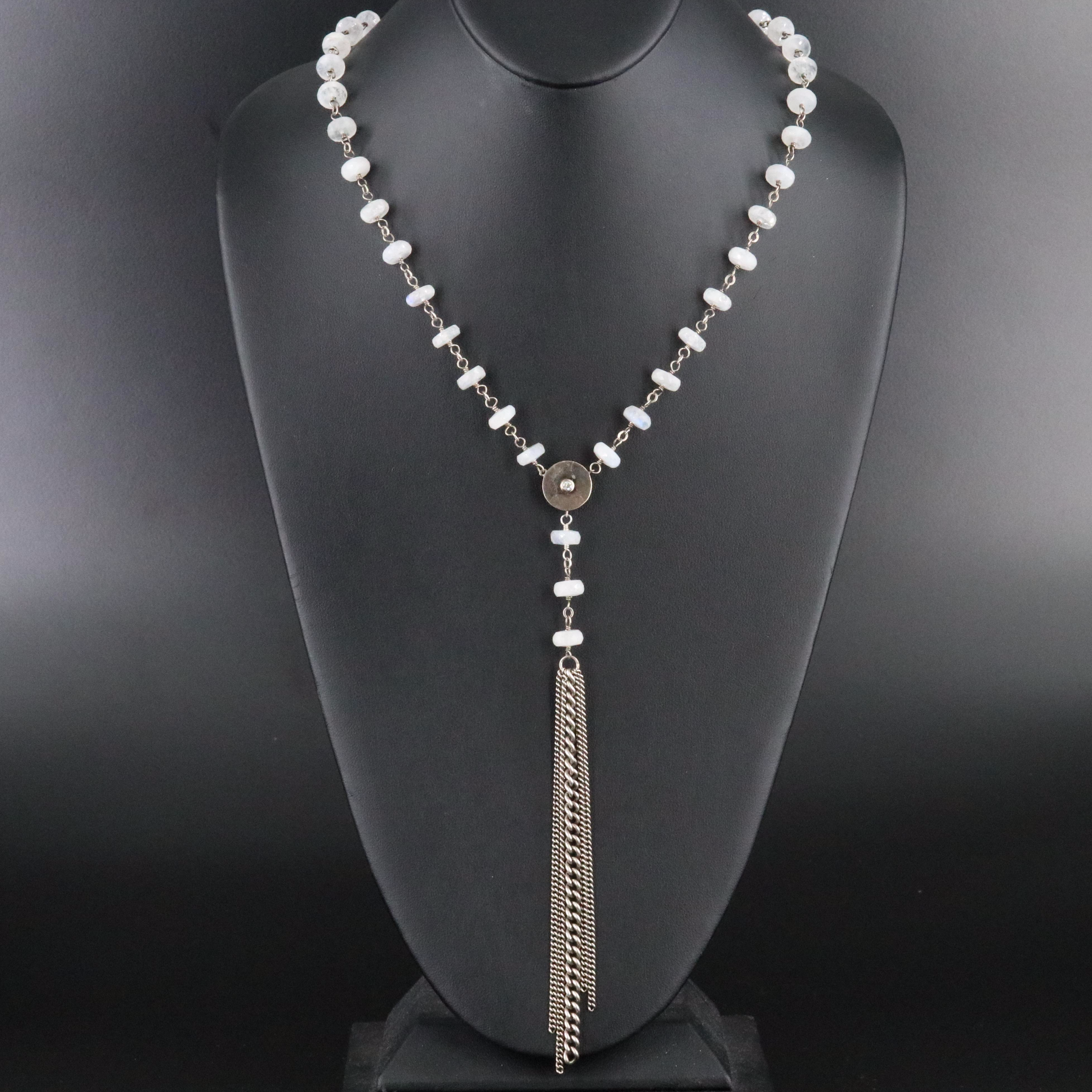 Sheryl Lowe Sterling Rainbow Moonstone and Diamond Necklace