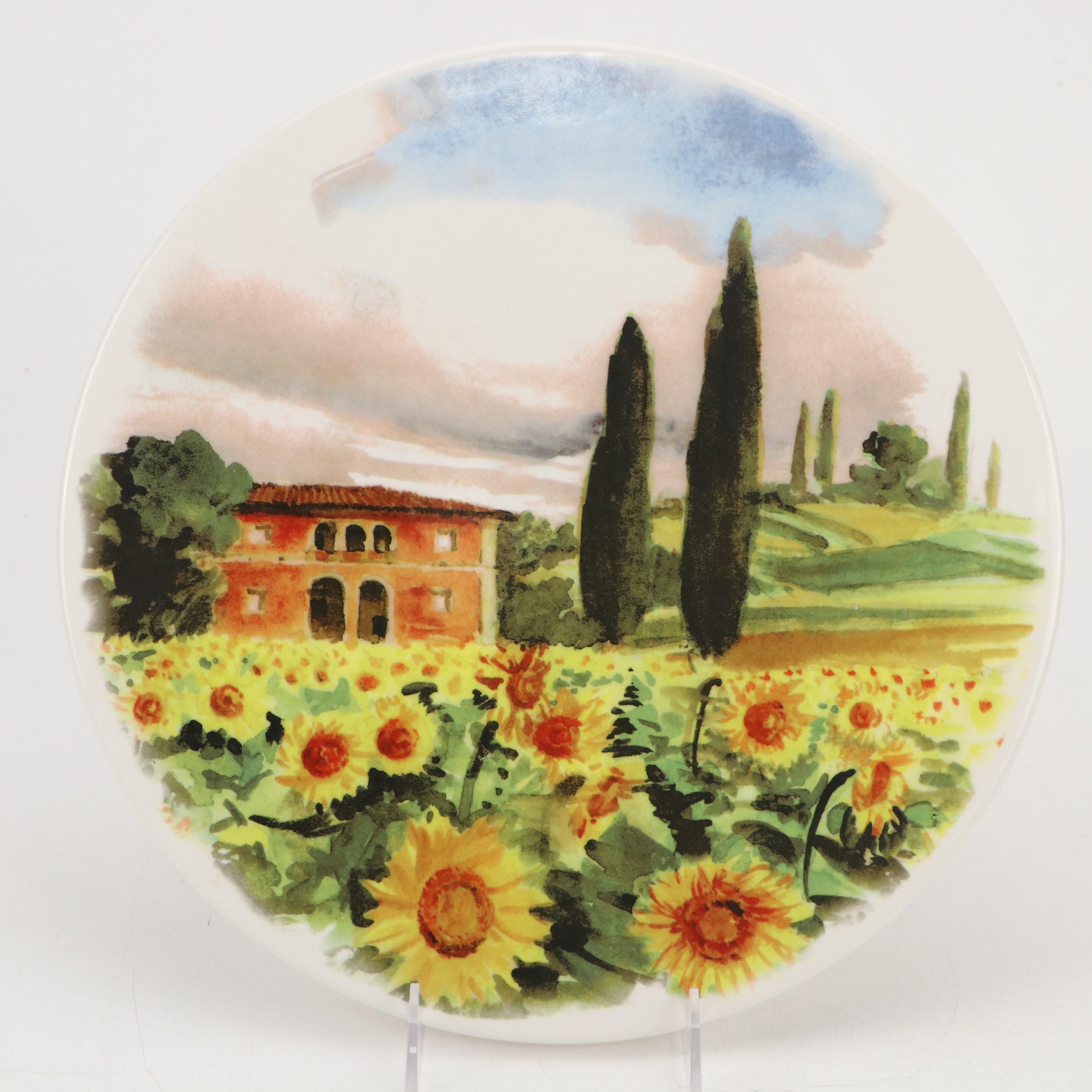 Sur La Table Ceramic Tuscan Landscape Oval Platter and Serving Pieces