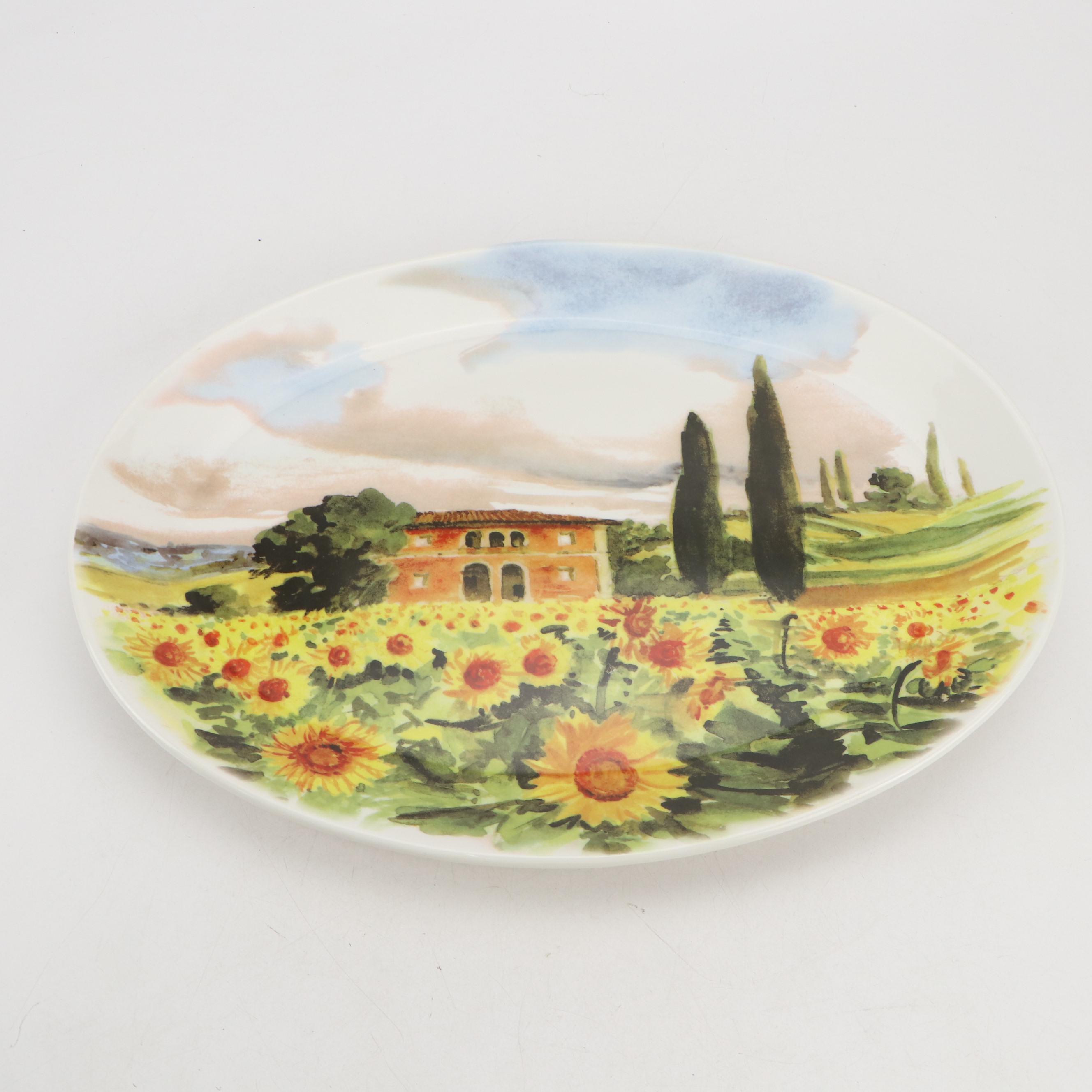 Sur La Table Ceramic Tuscan Landscape Oval Platter and Serving Pieces