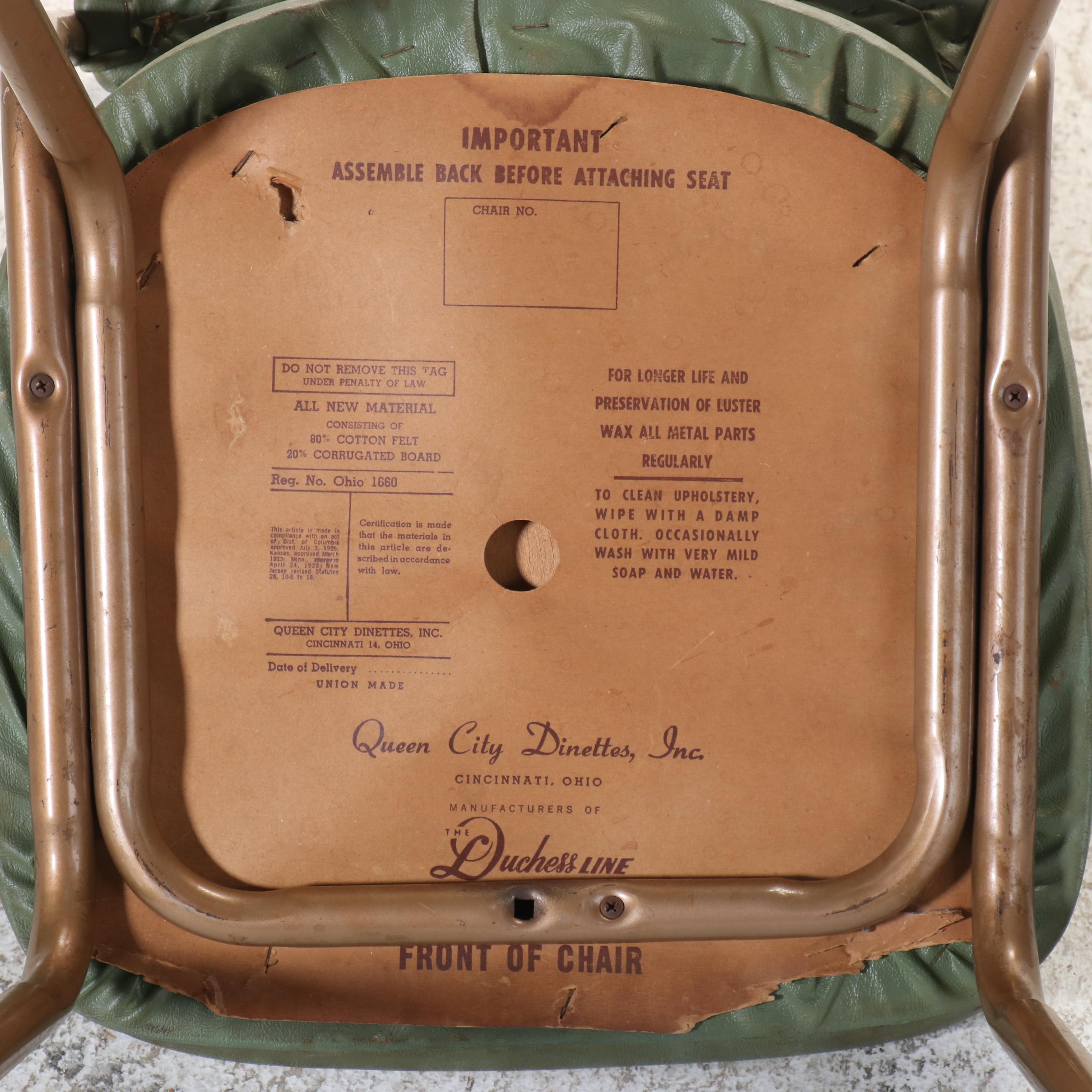 Pair of Queen City Dinettes "Duchess Line" Steel and Vinyl Side Chairs