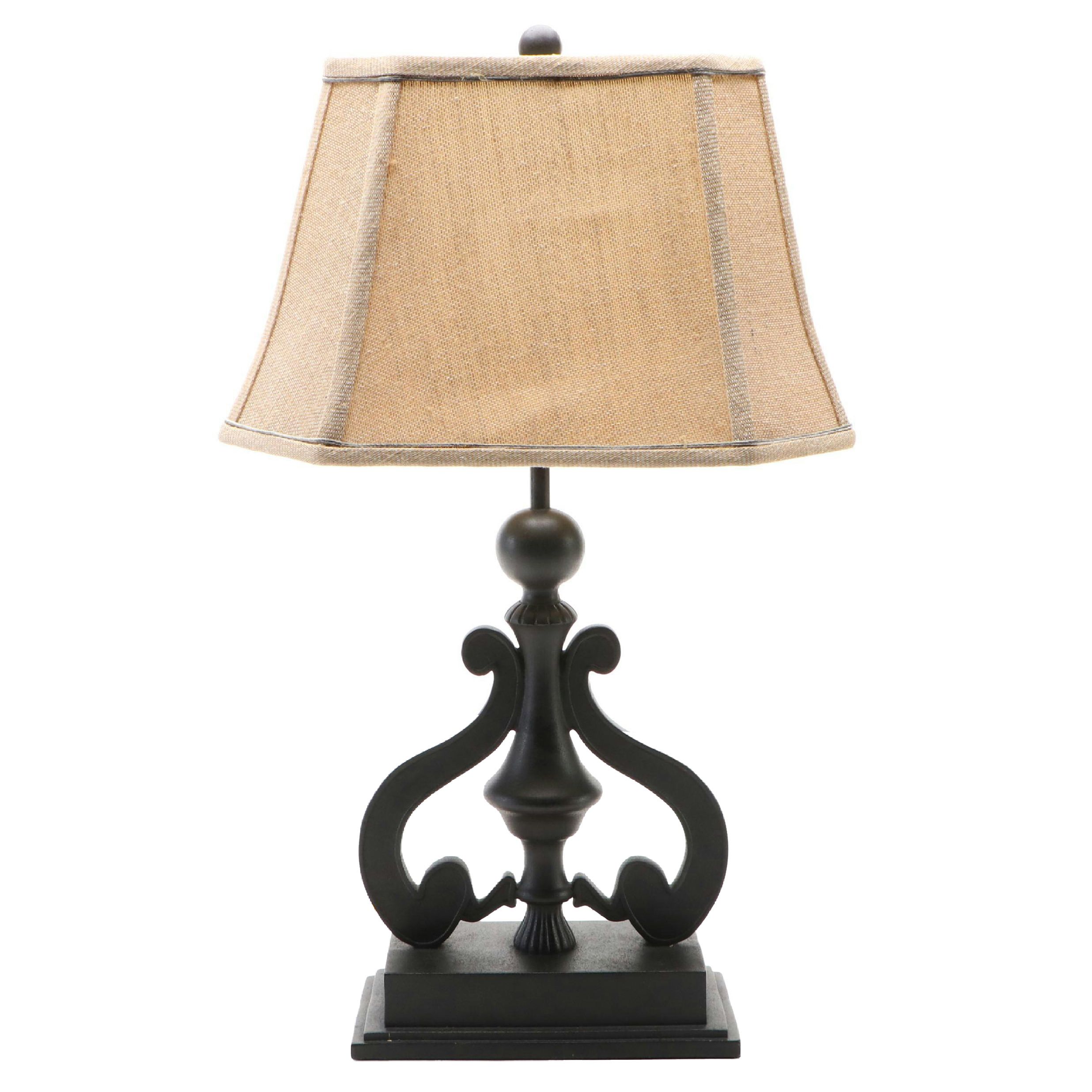 Metal Arabesque Fragment Table Lamp with Cut Corner Shade