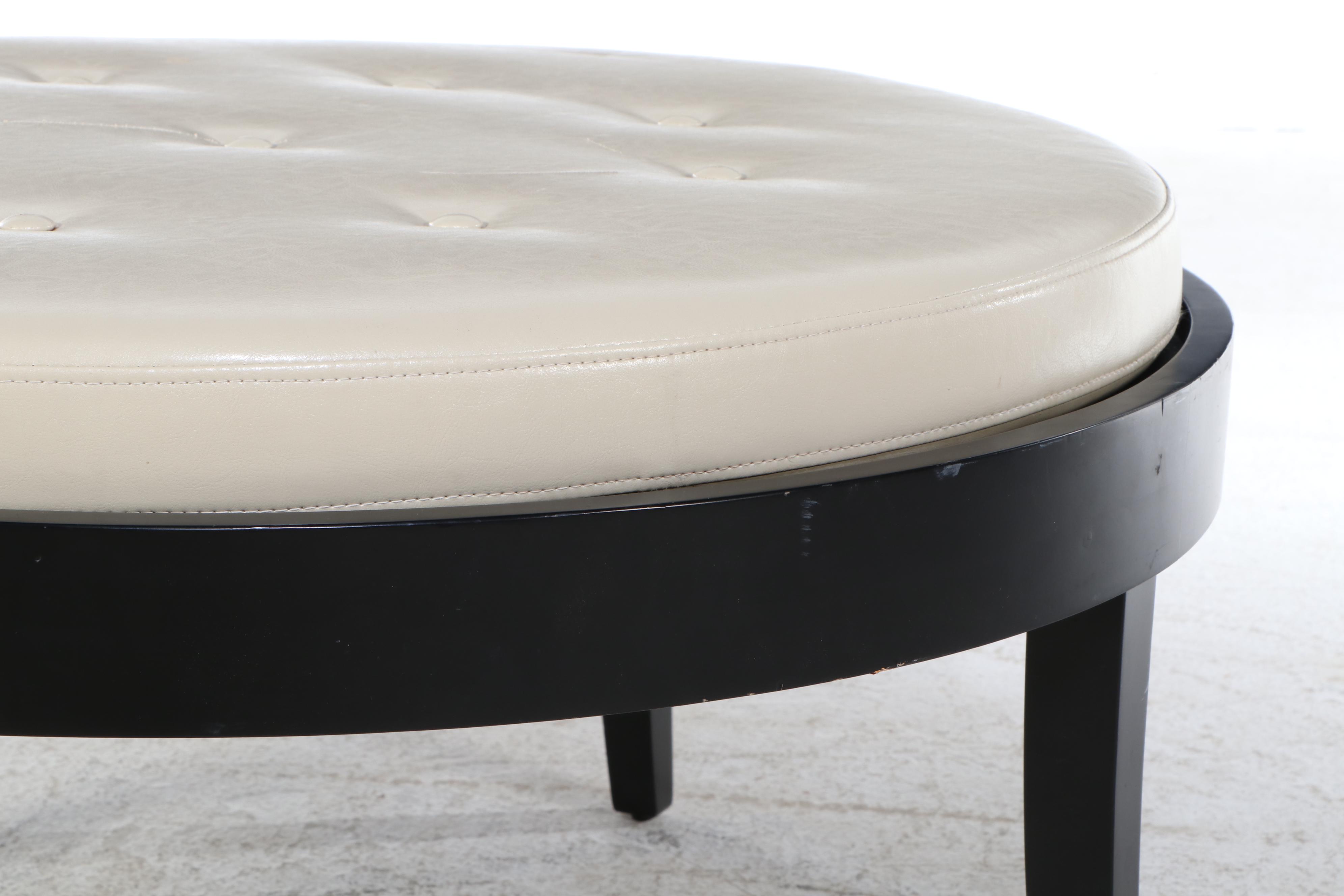 Contemporary Button-Tufted Faux Leather and Wood Coffee Table
