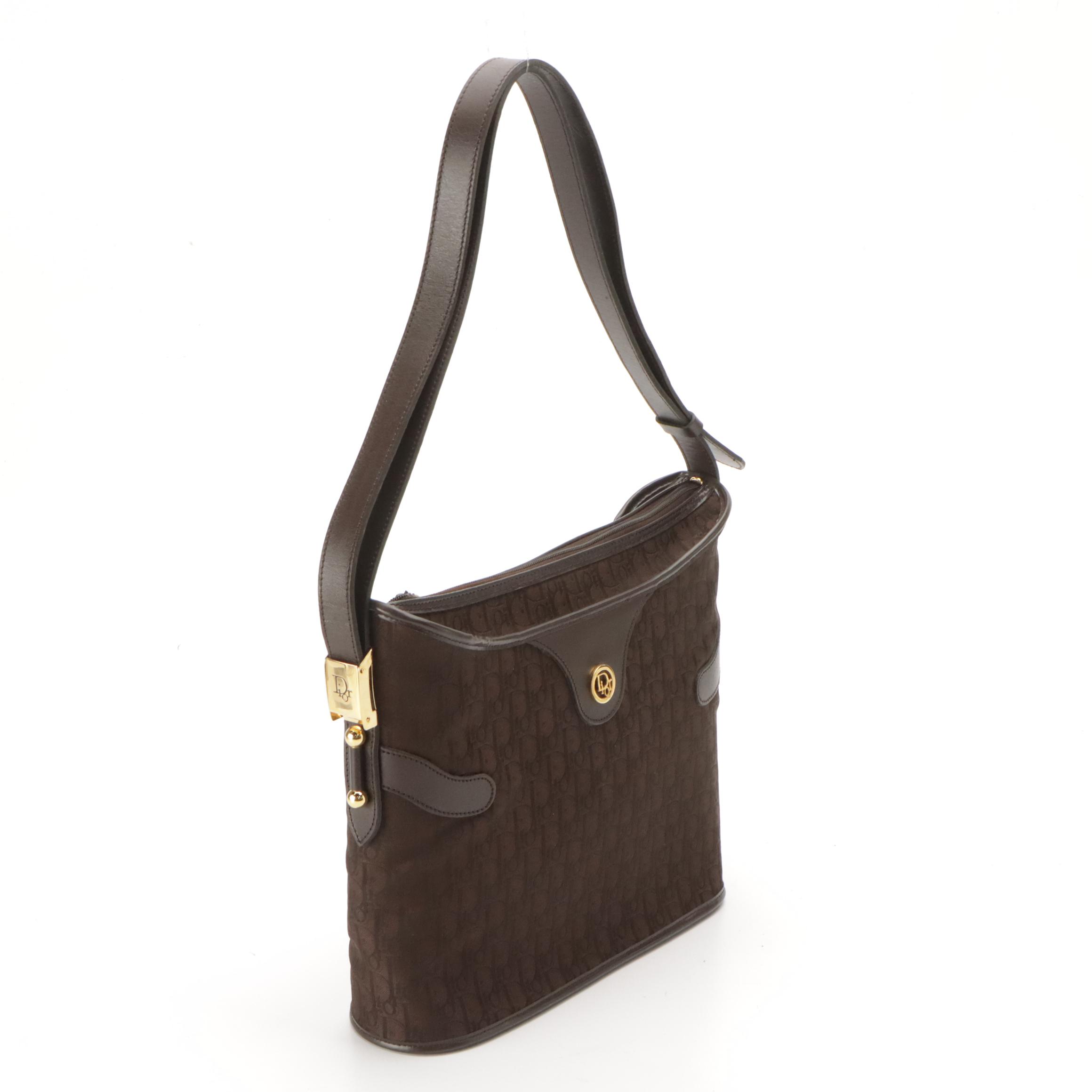 Christian Dior Bucket Style Shoulder Bag in Dark Brown Trotter Jacquard Canvas