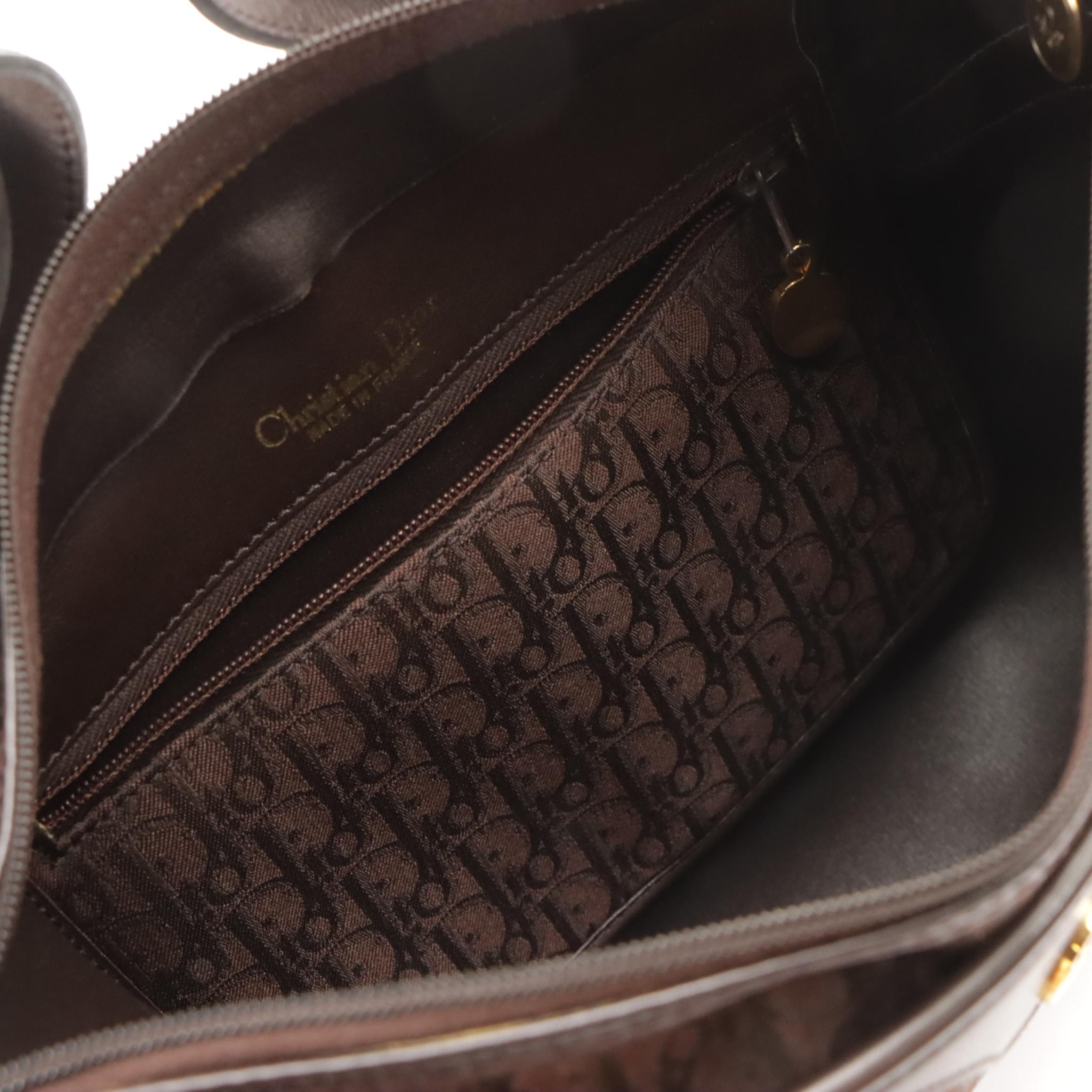 Christian Dior Bucket Style Shoulder Bag in Dark Brown Trotter Jacquard Canvas