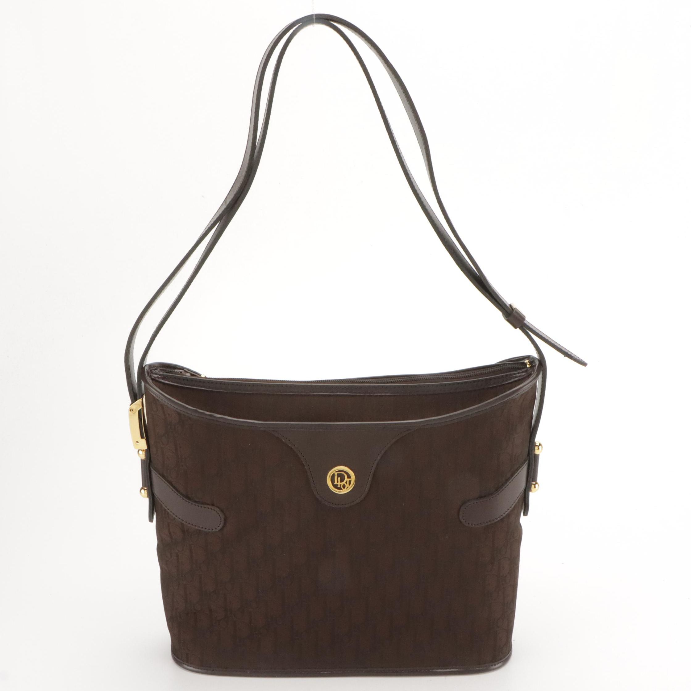 Christian Dior Bucket Style Shoulder Bag in Dark Brown Trotter Jacquard Canvas