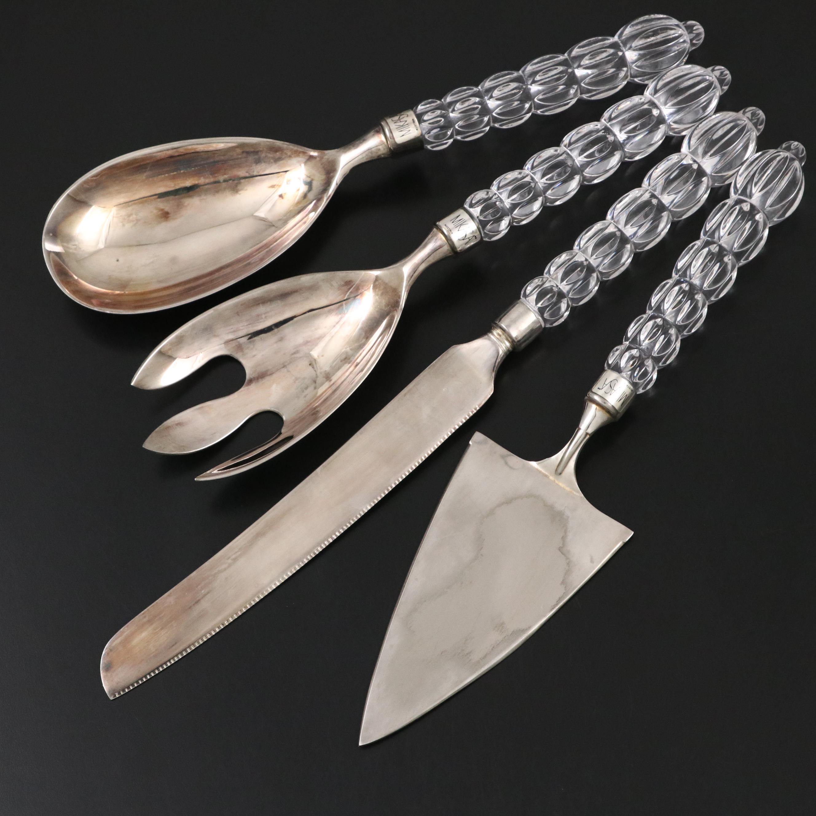 Mikasa Crystal Handled Silver Plate Serving Utensils
