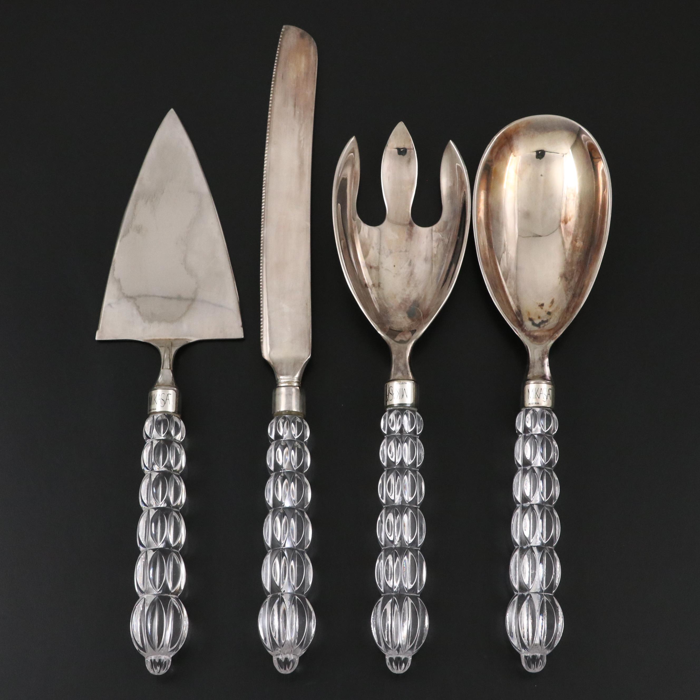 Mikasa Crystal Handled Silver Plate Serving Utensils