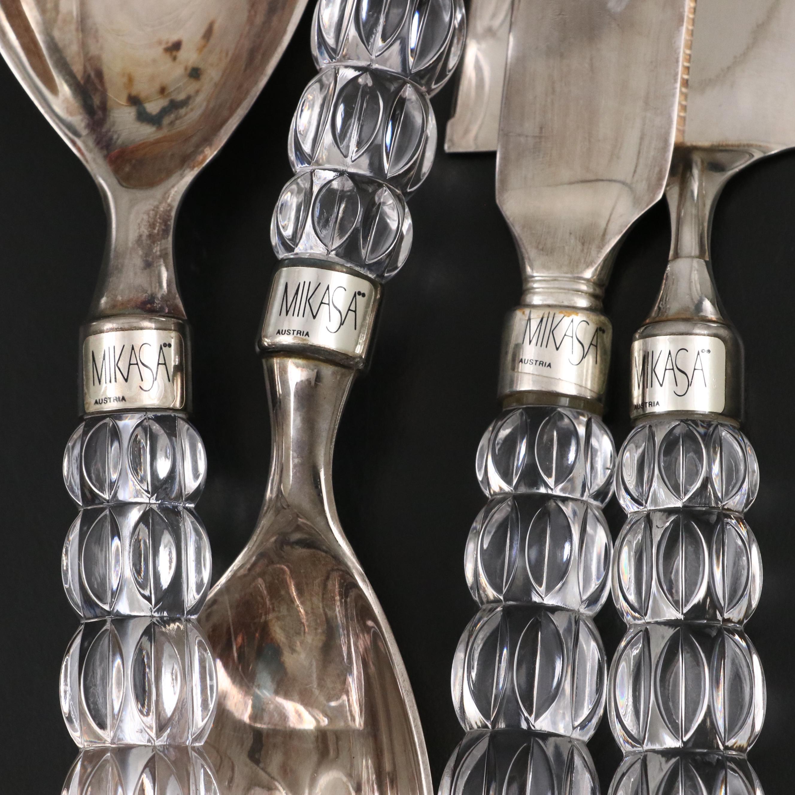 Mikasa Crystal Handled Silver Plate Serving Utensils