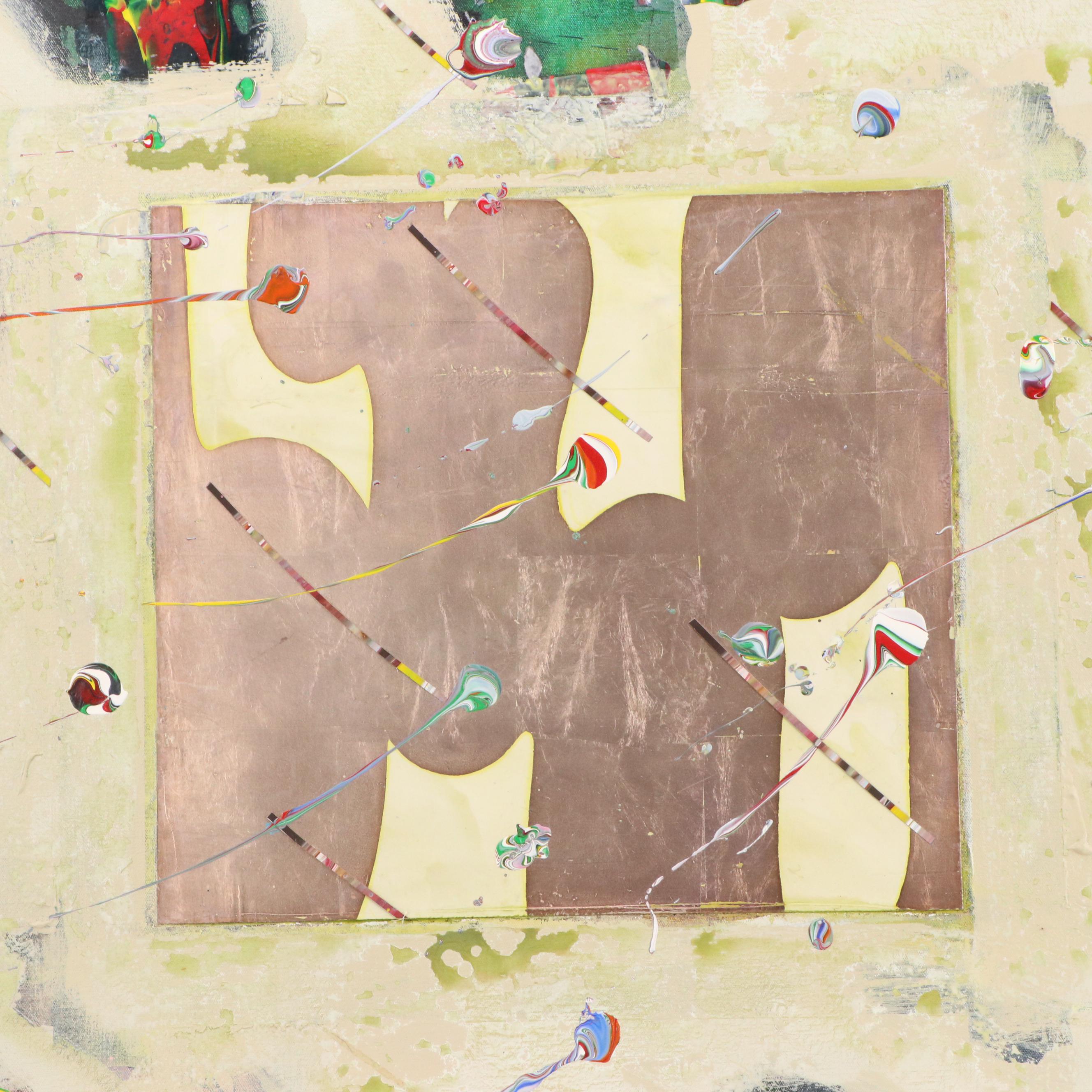 Abstract Modern Mixed Media Painting, 1985