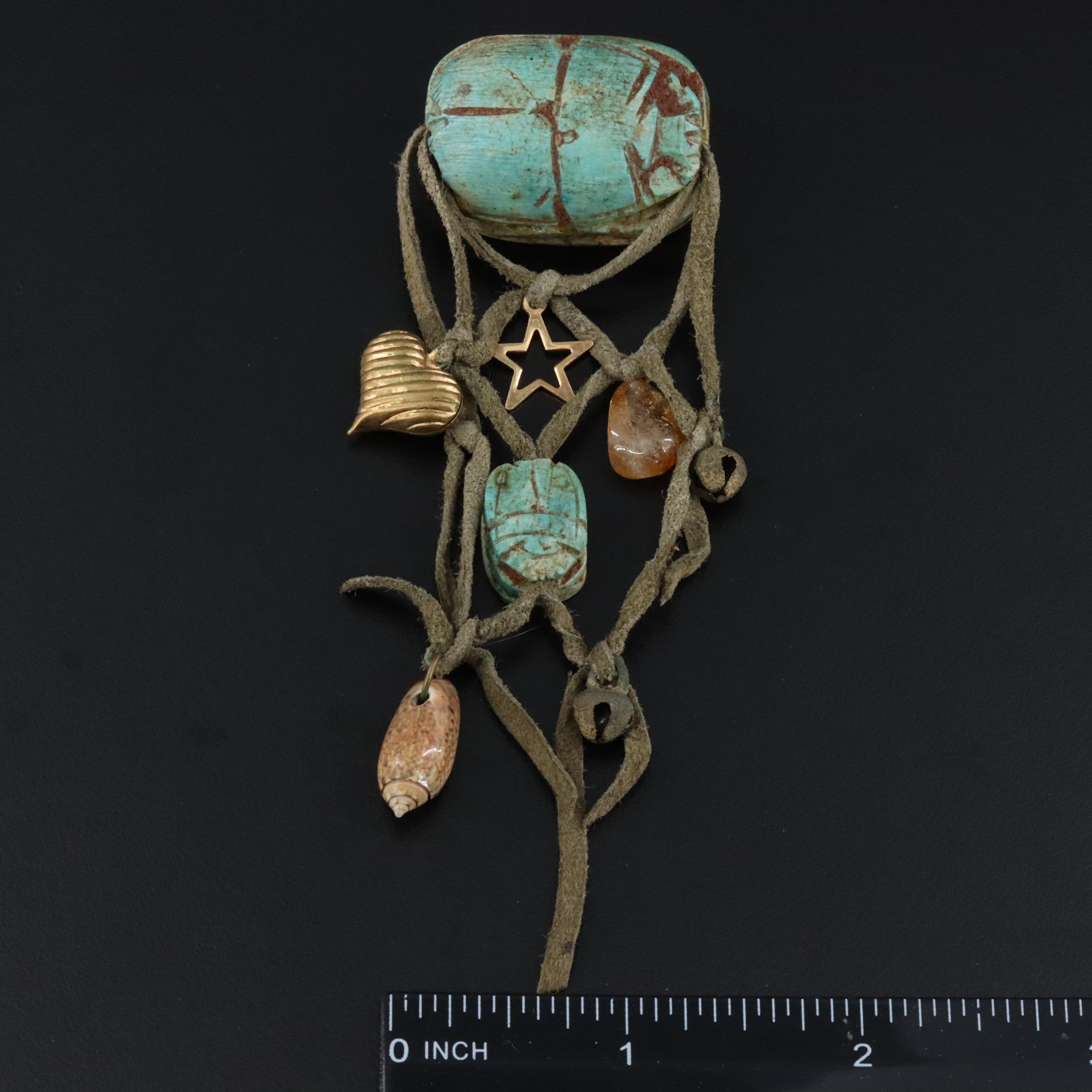 Faience  Scarab Brooch with Citrine and Shell