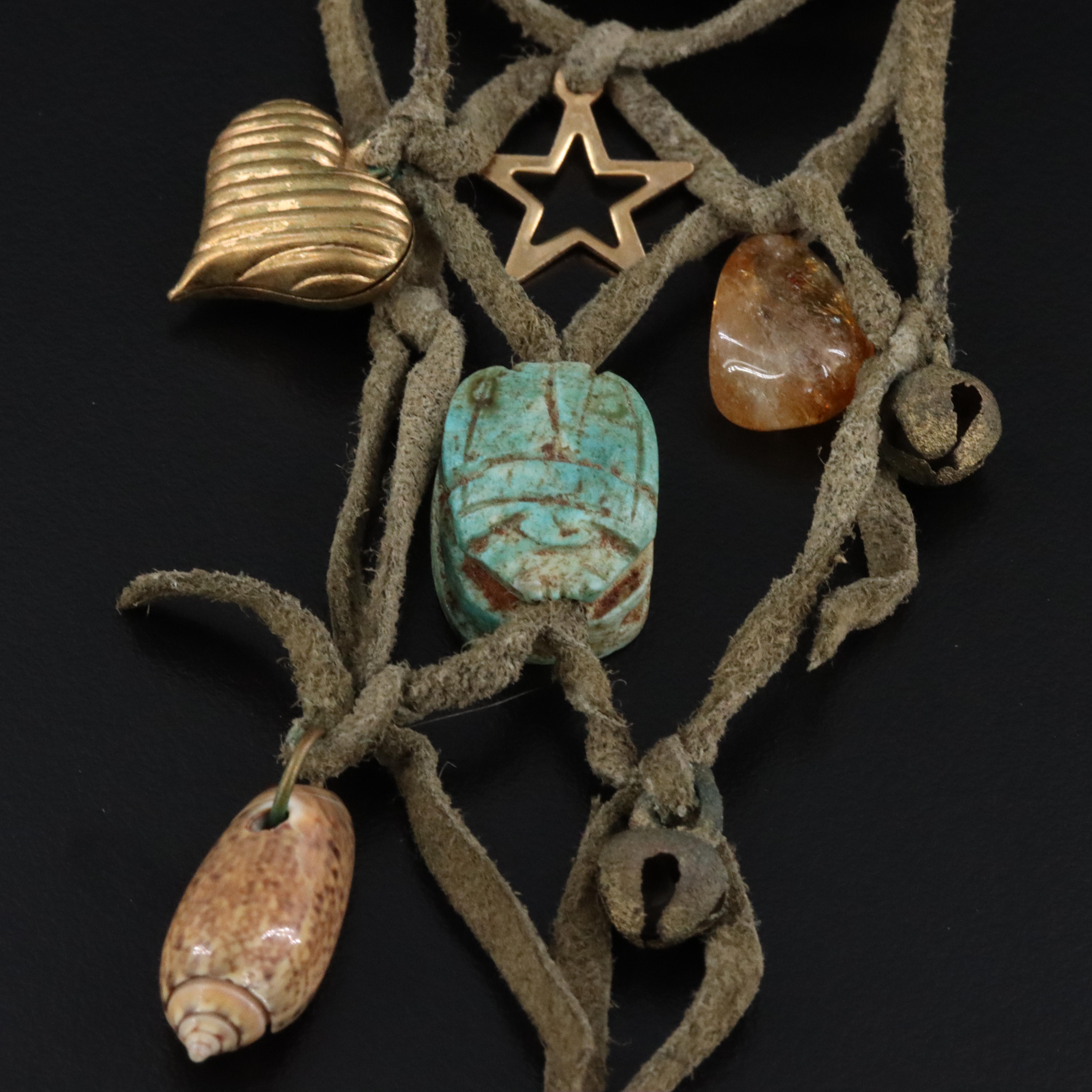 Faience  Scarab Brooch with Citrine and Shell