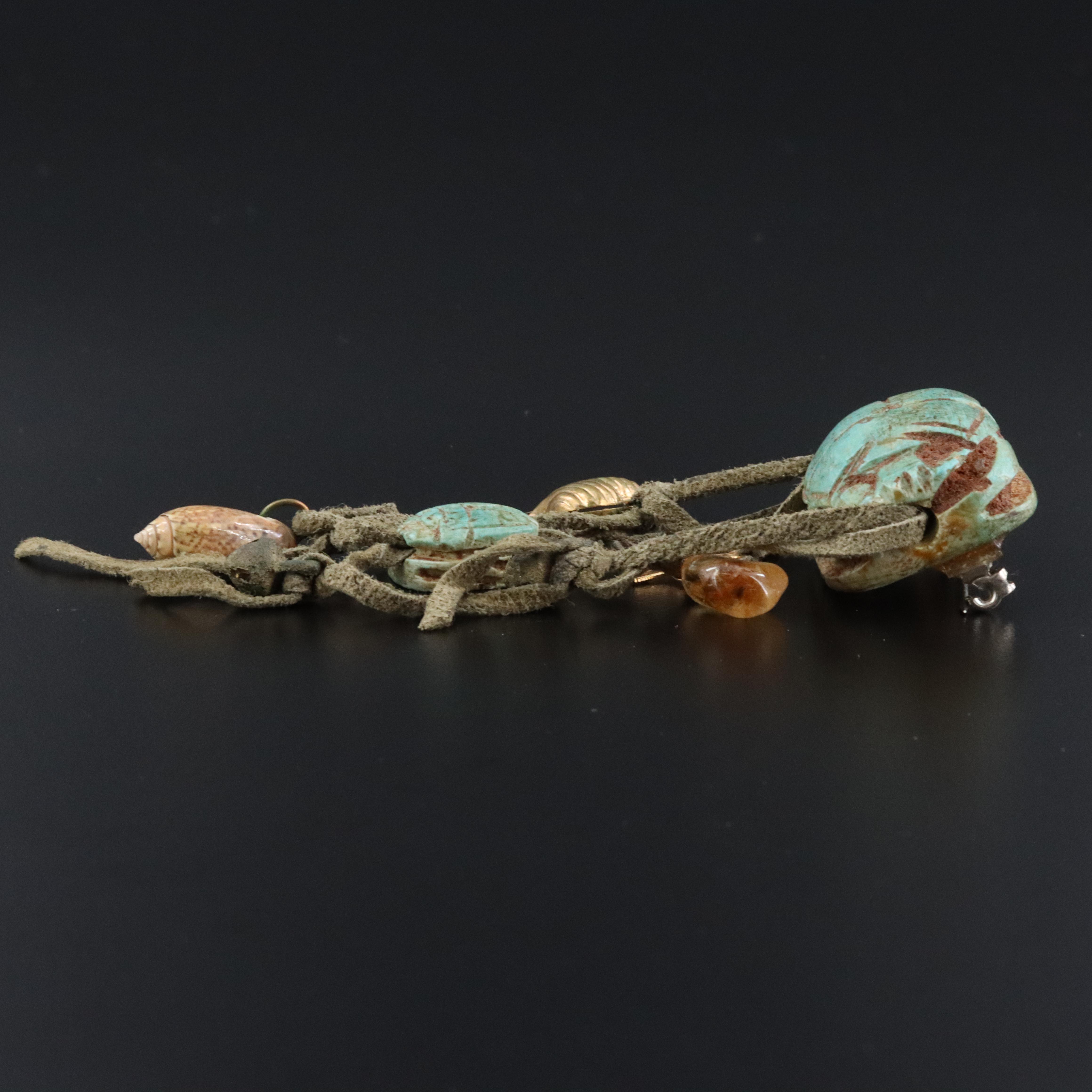 Faience  Scarab Brooch with Citrine and Shell