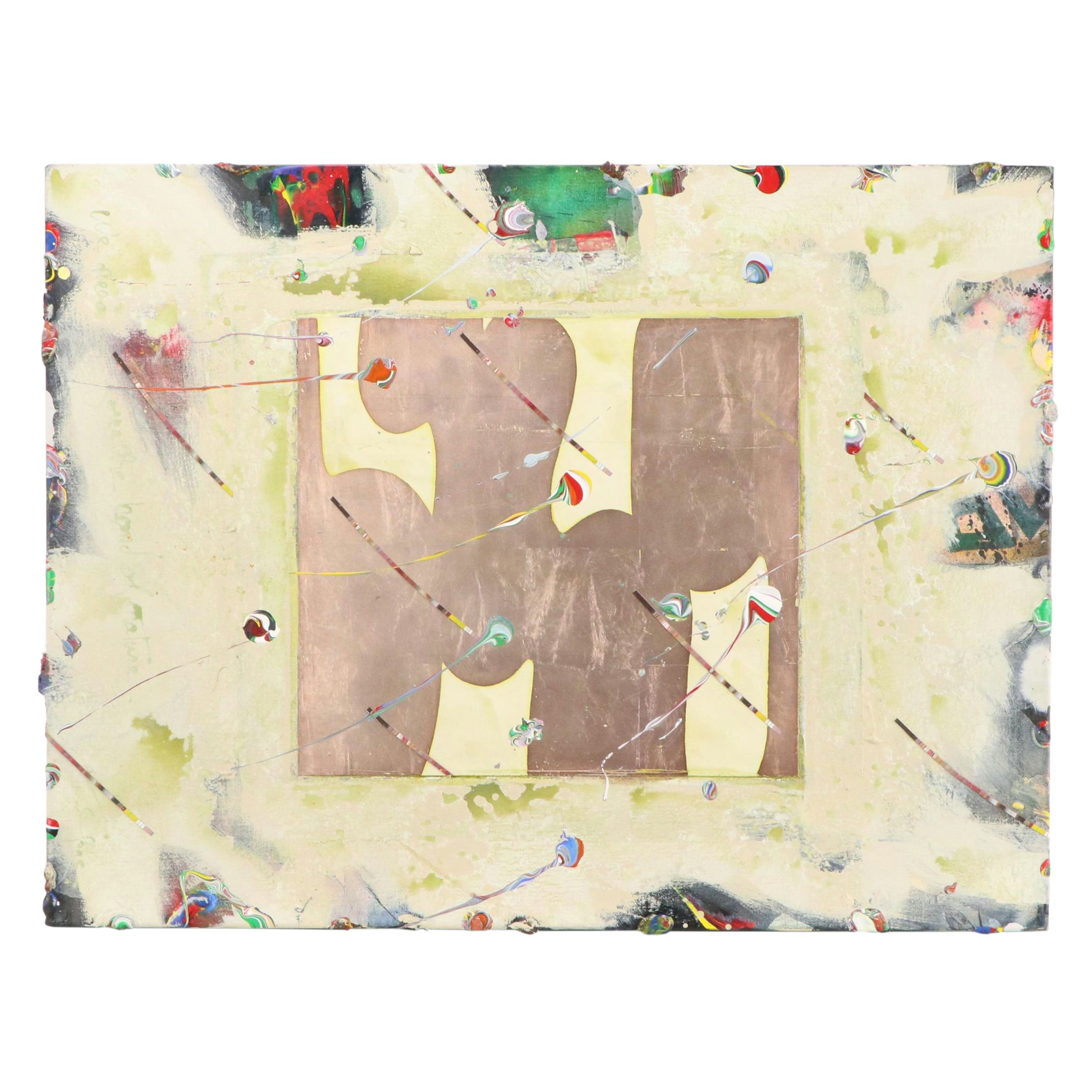 Abstract Modern Mixed Media Painting, 1985