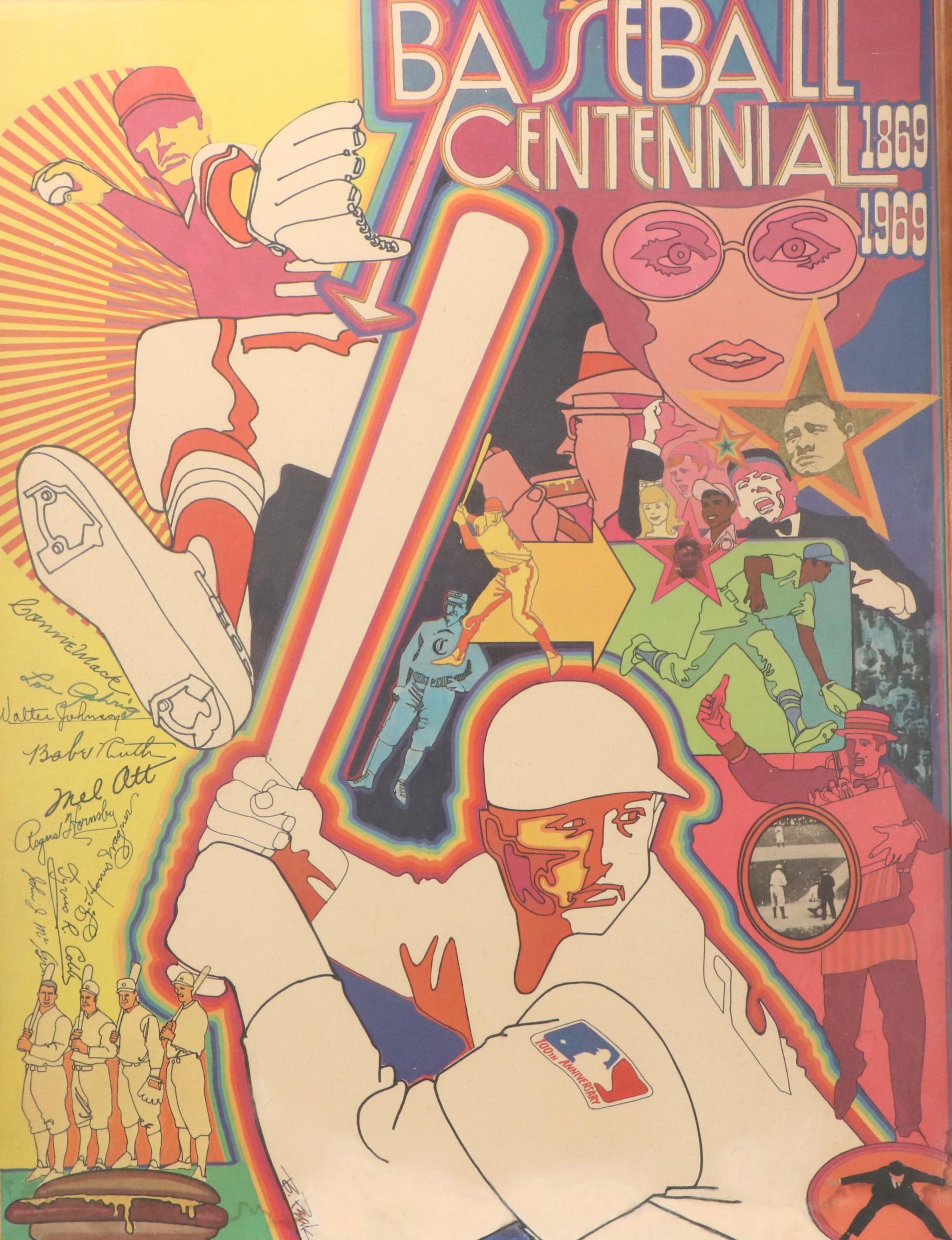 Psychedelic Offset Lithograph Poster "Baseball Centennial," 1969