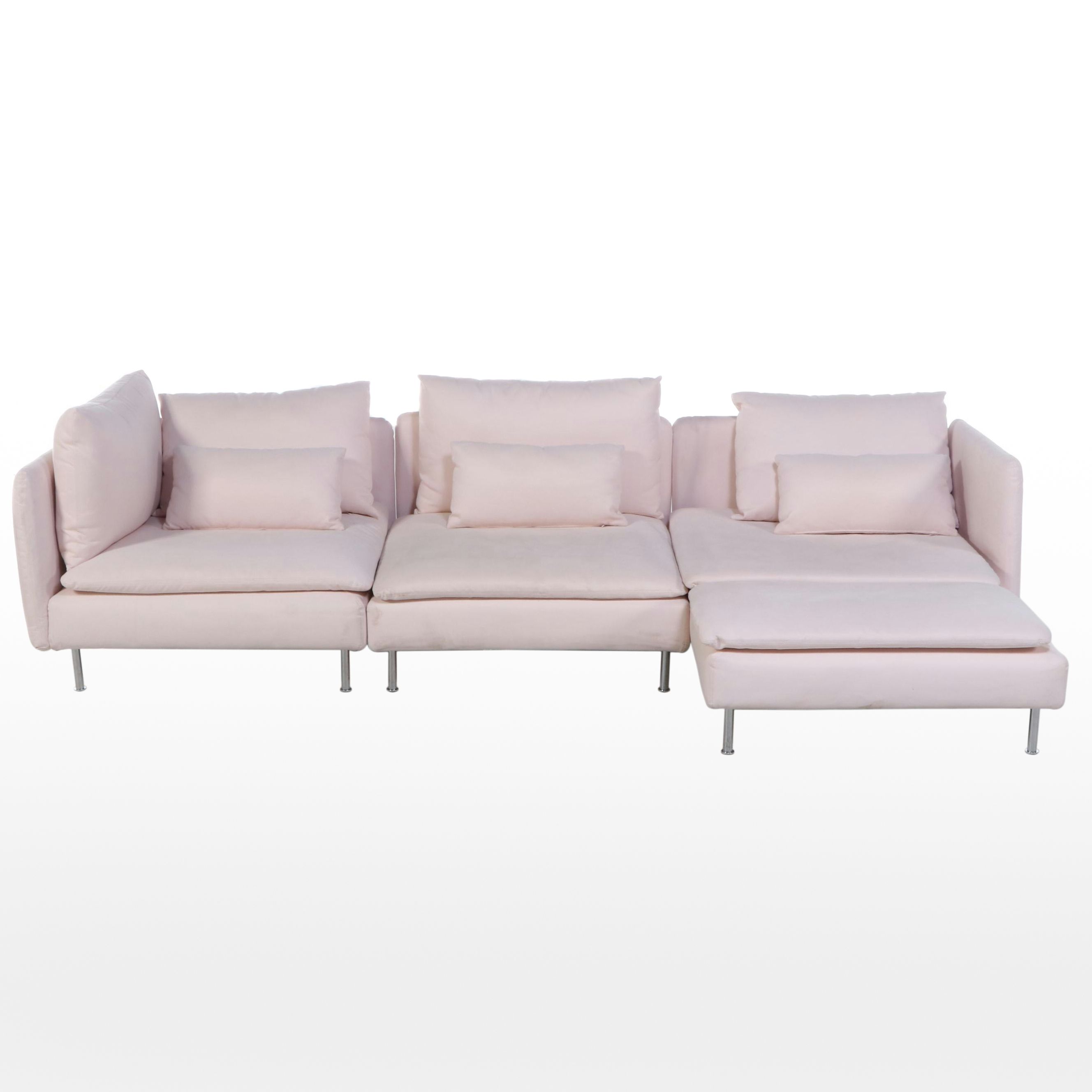 IKEA Modernist Style Blush Fabric Upholstered Three-Piece Sectional Sofa