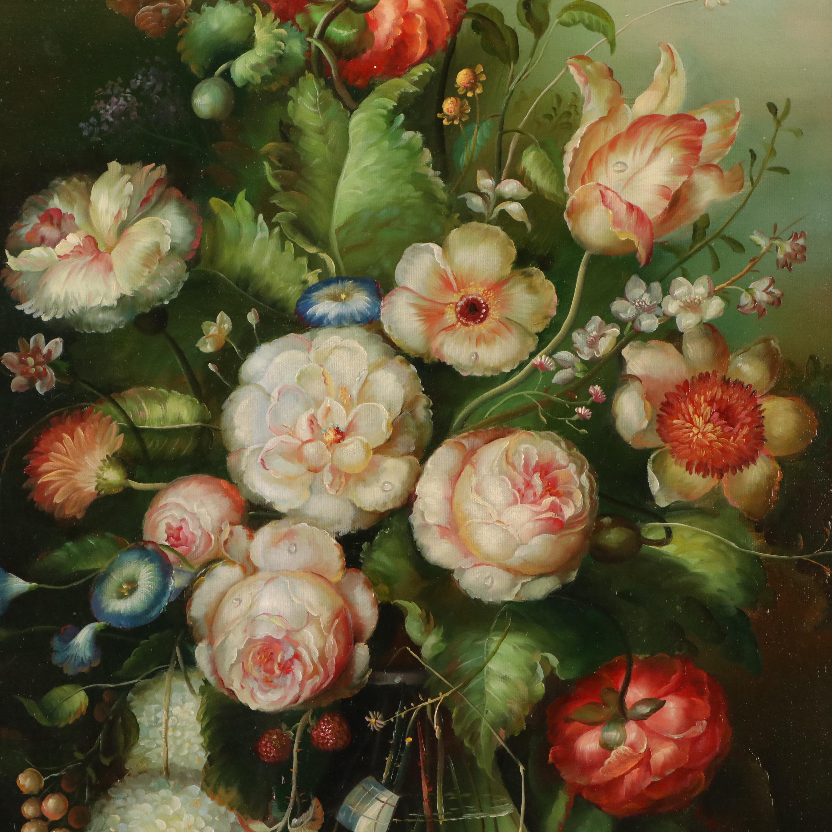 Dutch Style Floral Still Life Oil Painting, 20th Century