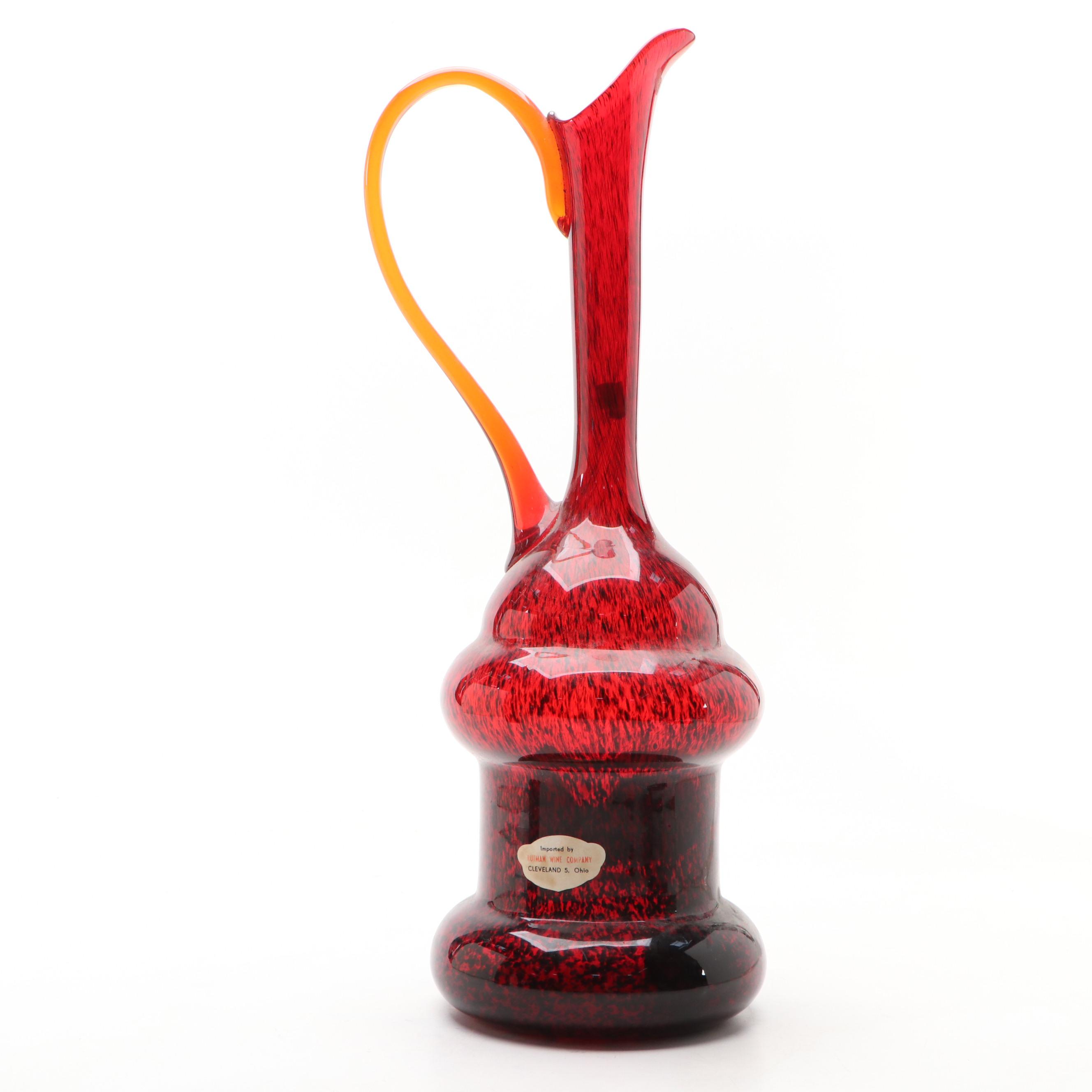 Murano Style Glass Chianti Pitcher with Applied Handle, Art Glass Bud Vase