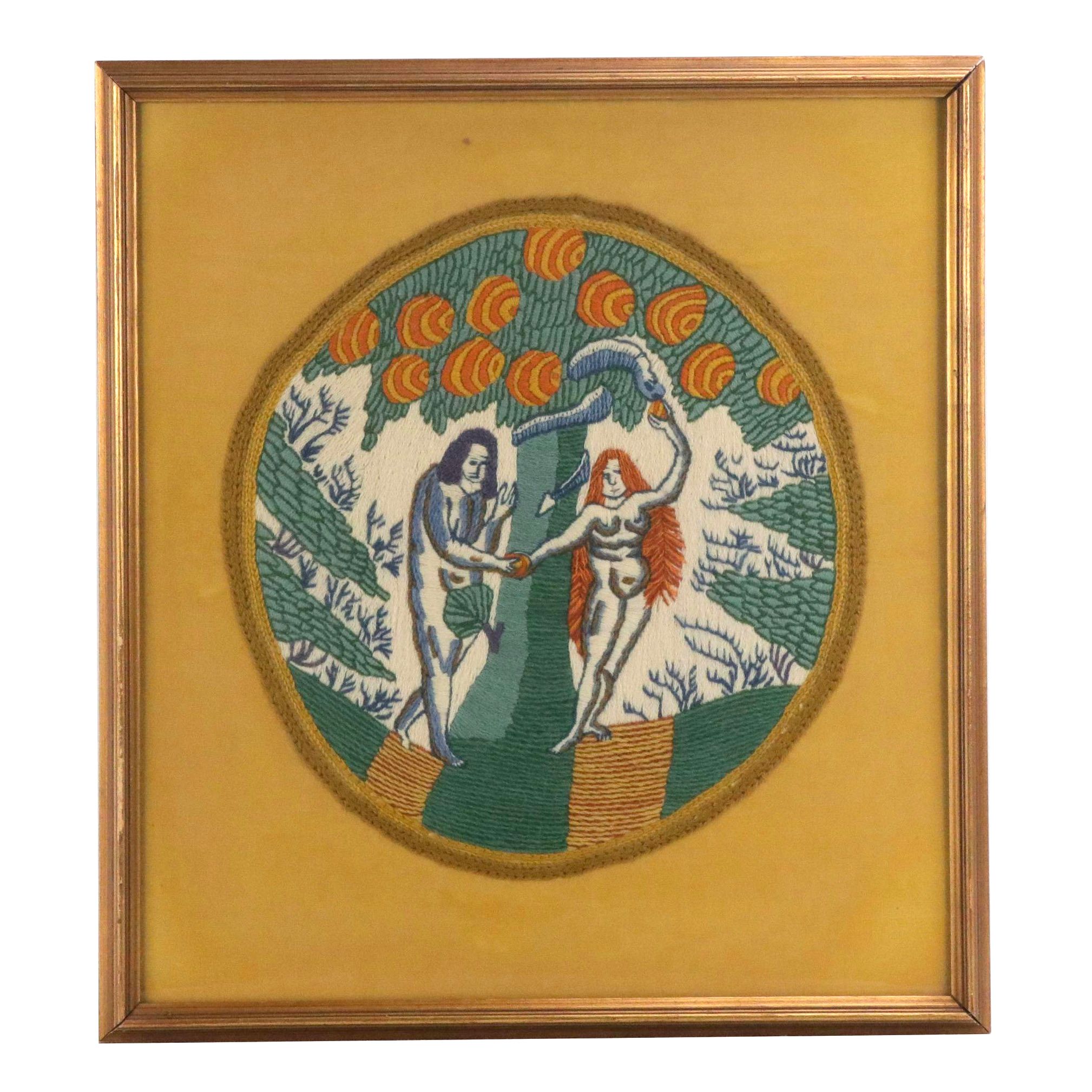 January Knoop Embroidered Textile of Adam and Eve in the Garden of Eden
