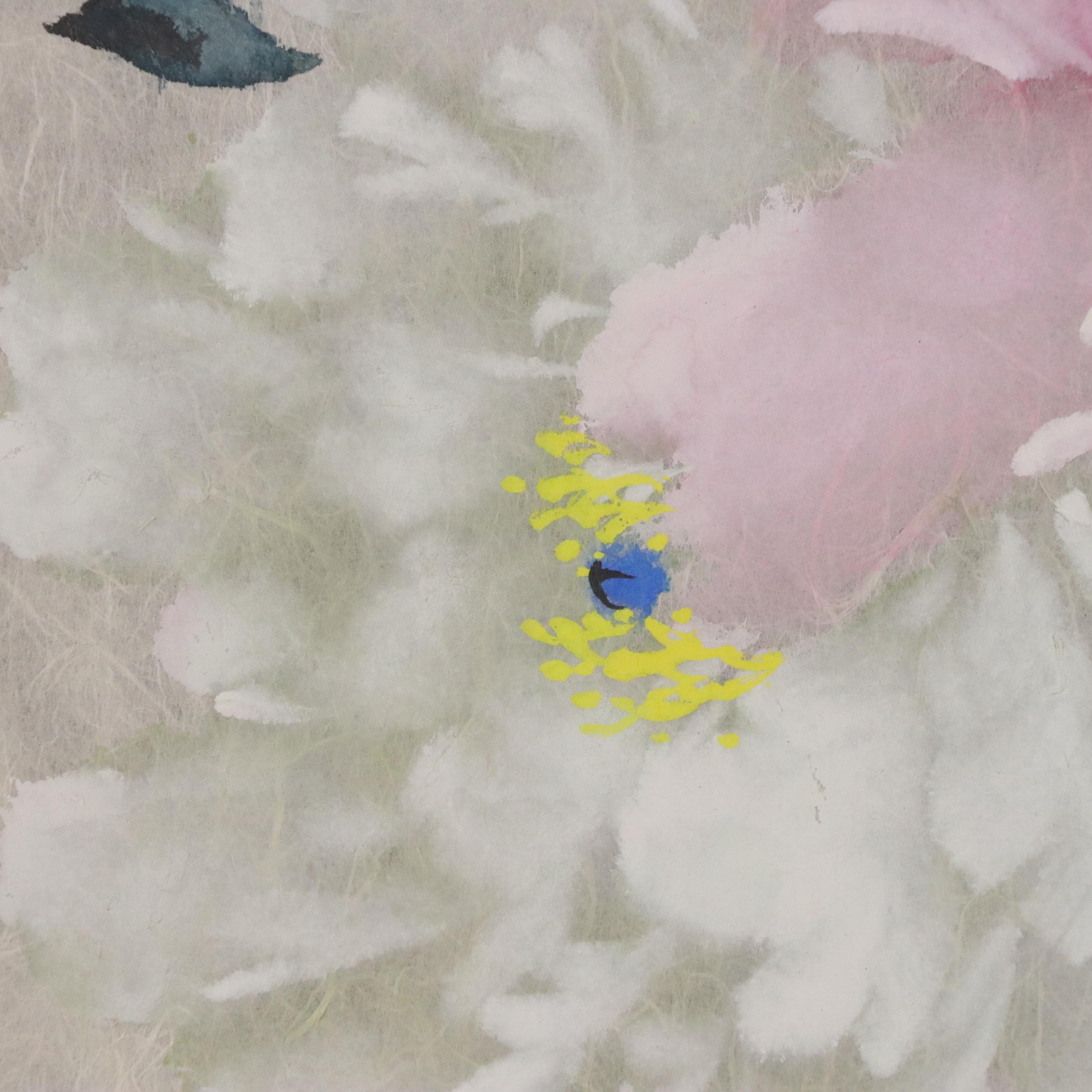 Karl J. Feng Floral Watercolor Painting of Peonies and Butterflies