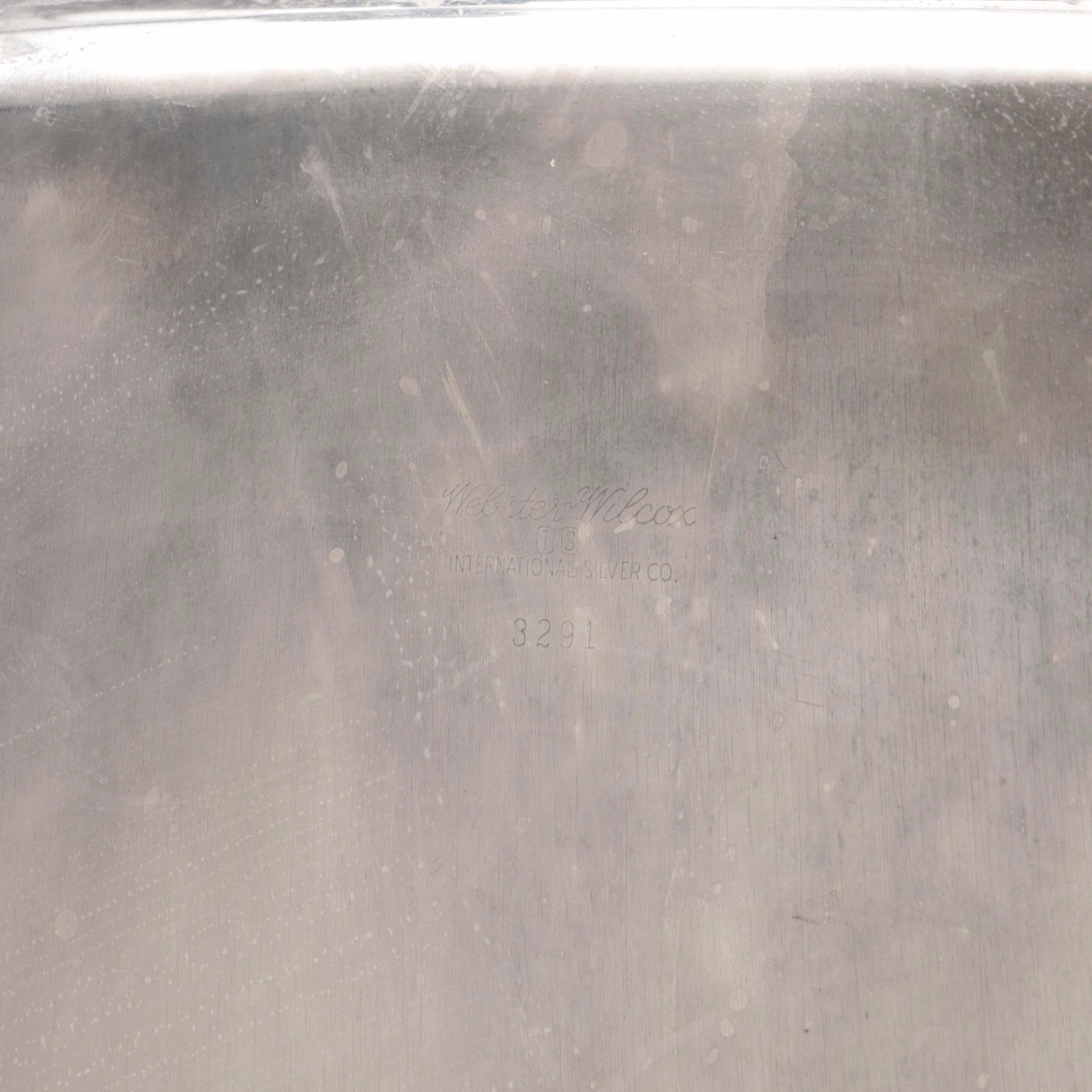 Orrefors "Prelude" Champagne Coupes and Baroque Style Silver Plate Serving Tray