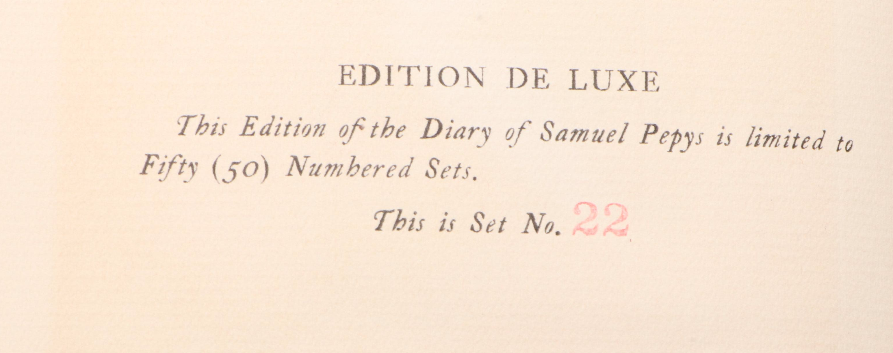 Edition De Luxe "The Diary of Samuel Pepys" Edited by Henry B. Wheatley, 1898