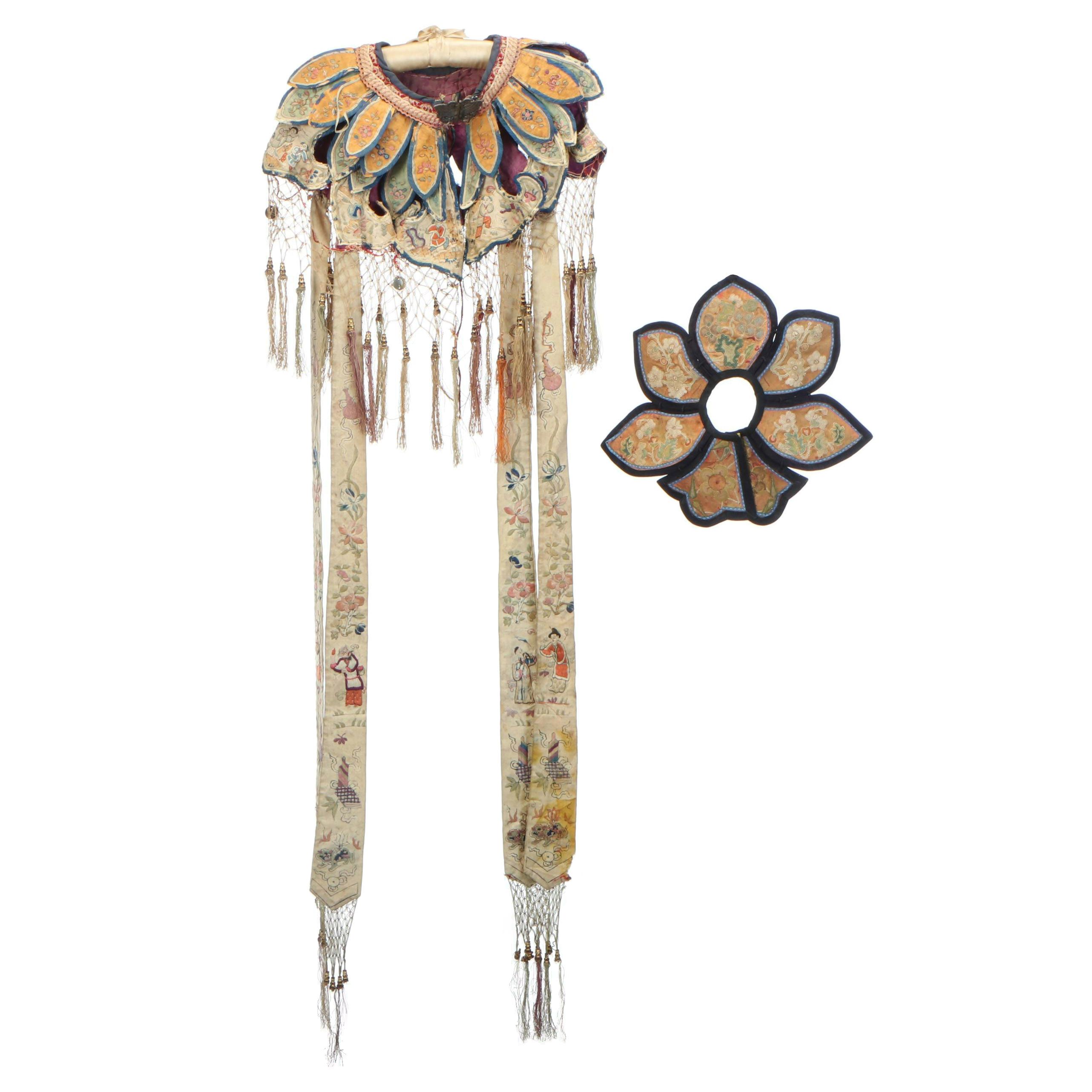 Child's Antique Chinese Handmade and Embroidered Collar Textiles