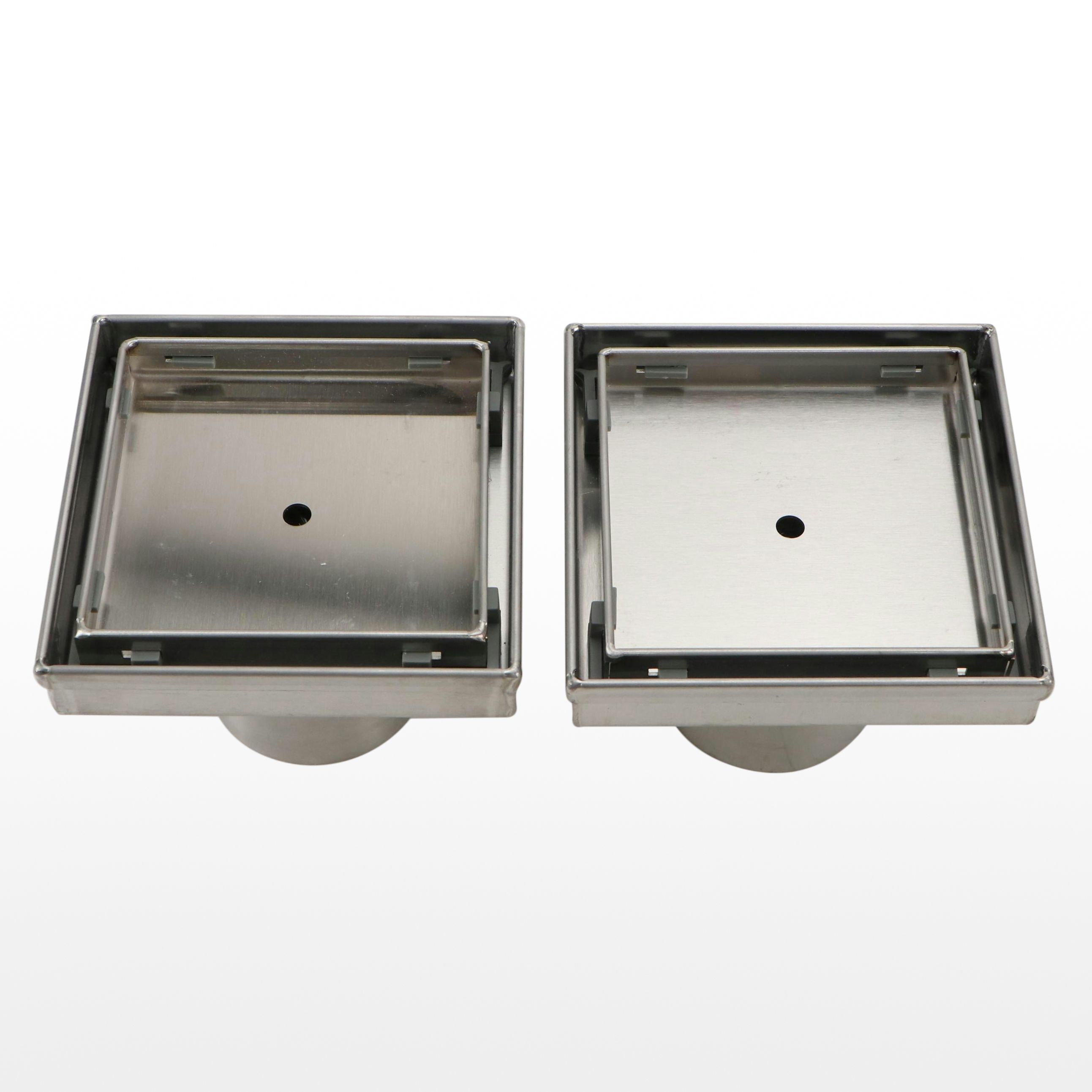 4" Square Tile-In Shower Drains in Brushed Stainless Steel, Pair