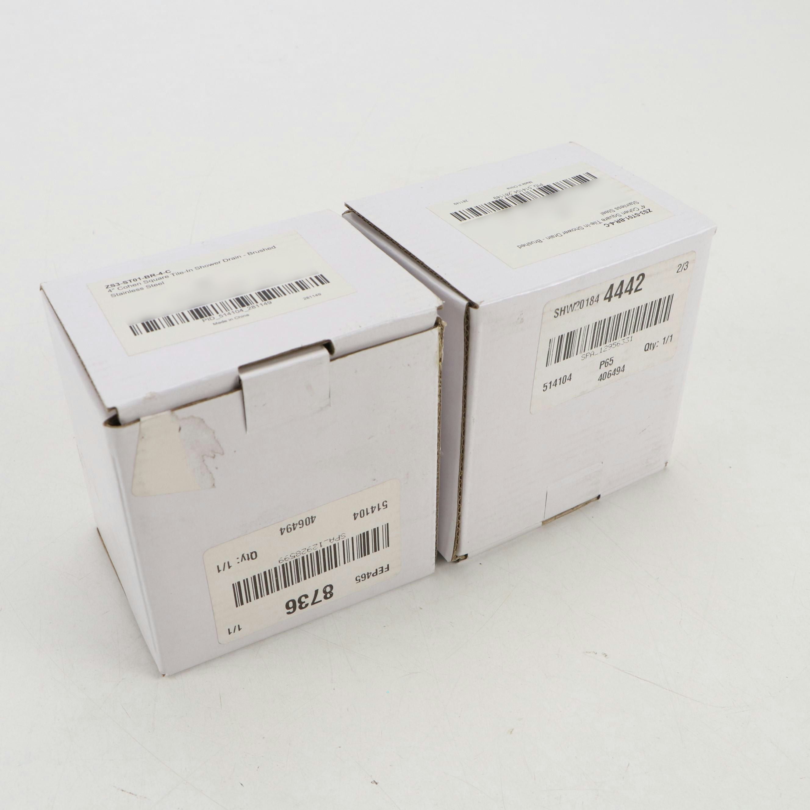 4" Square Tile-In Shower Drains in Brushed Stainless Steel, Pair