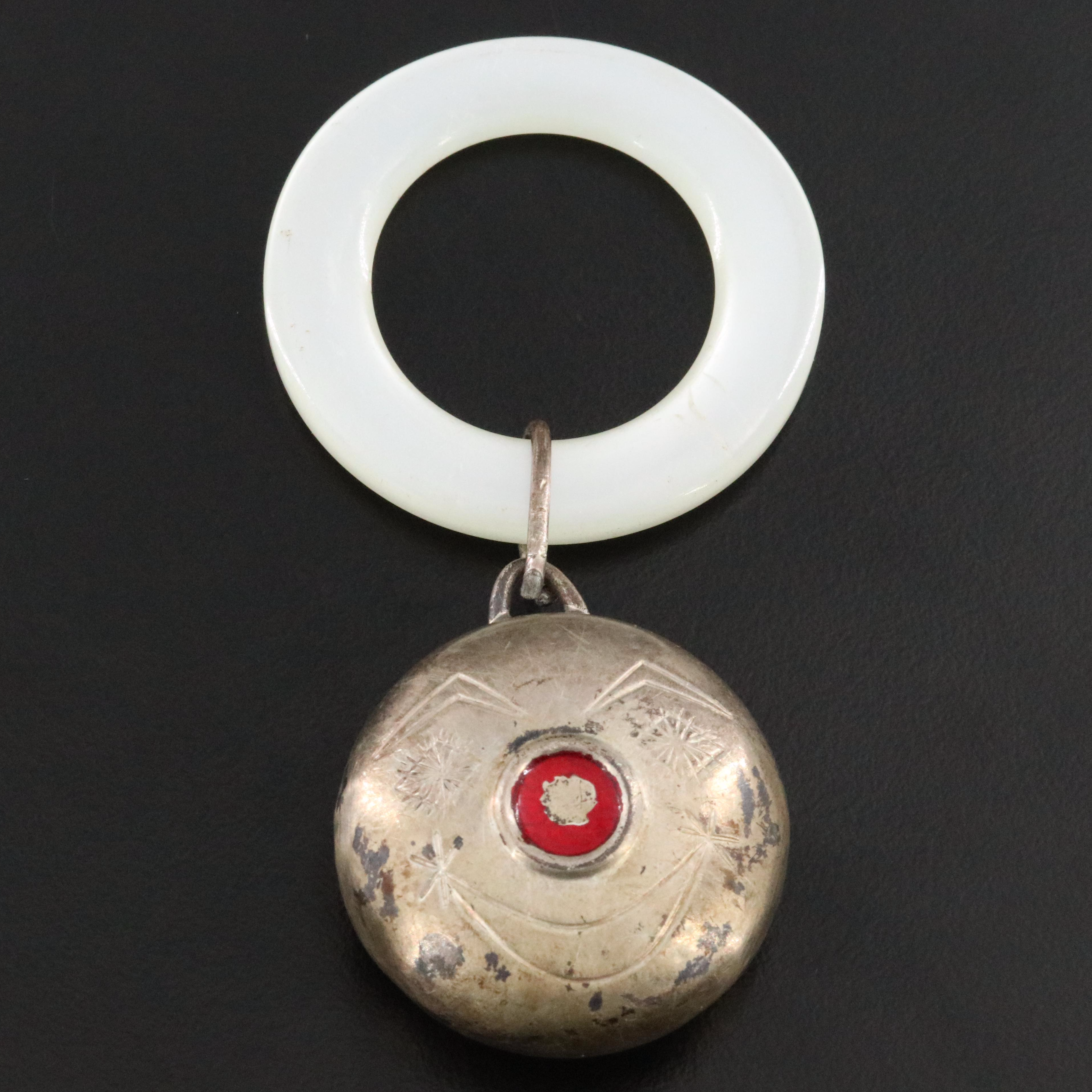 Towle Sterling and Mother-of-Pearl Teething Ring and Rattle