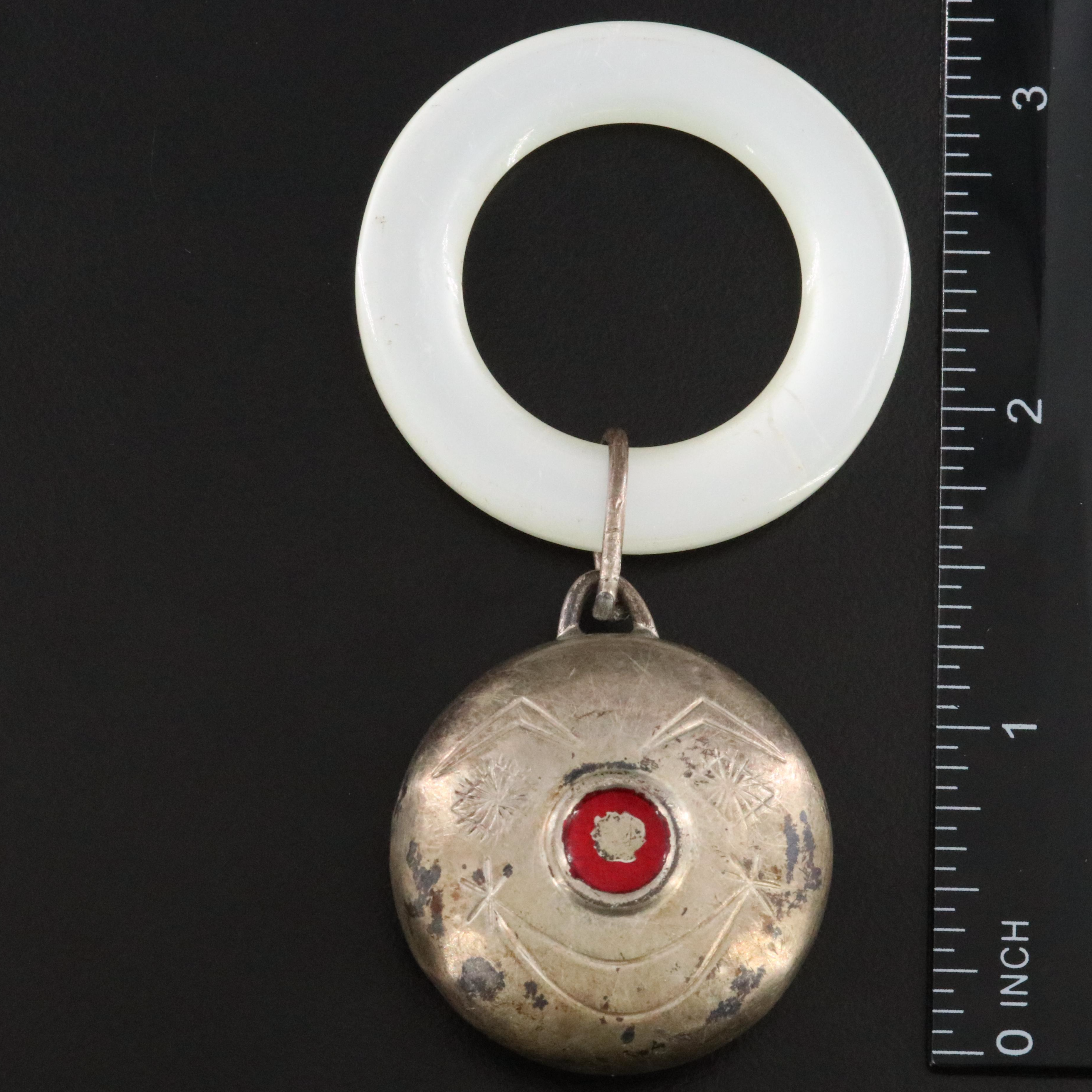 Towle Sterling and Mother-of-Pearl Teething Ring and Rattle