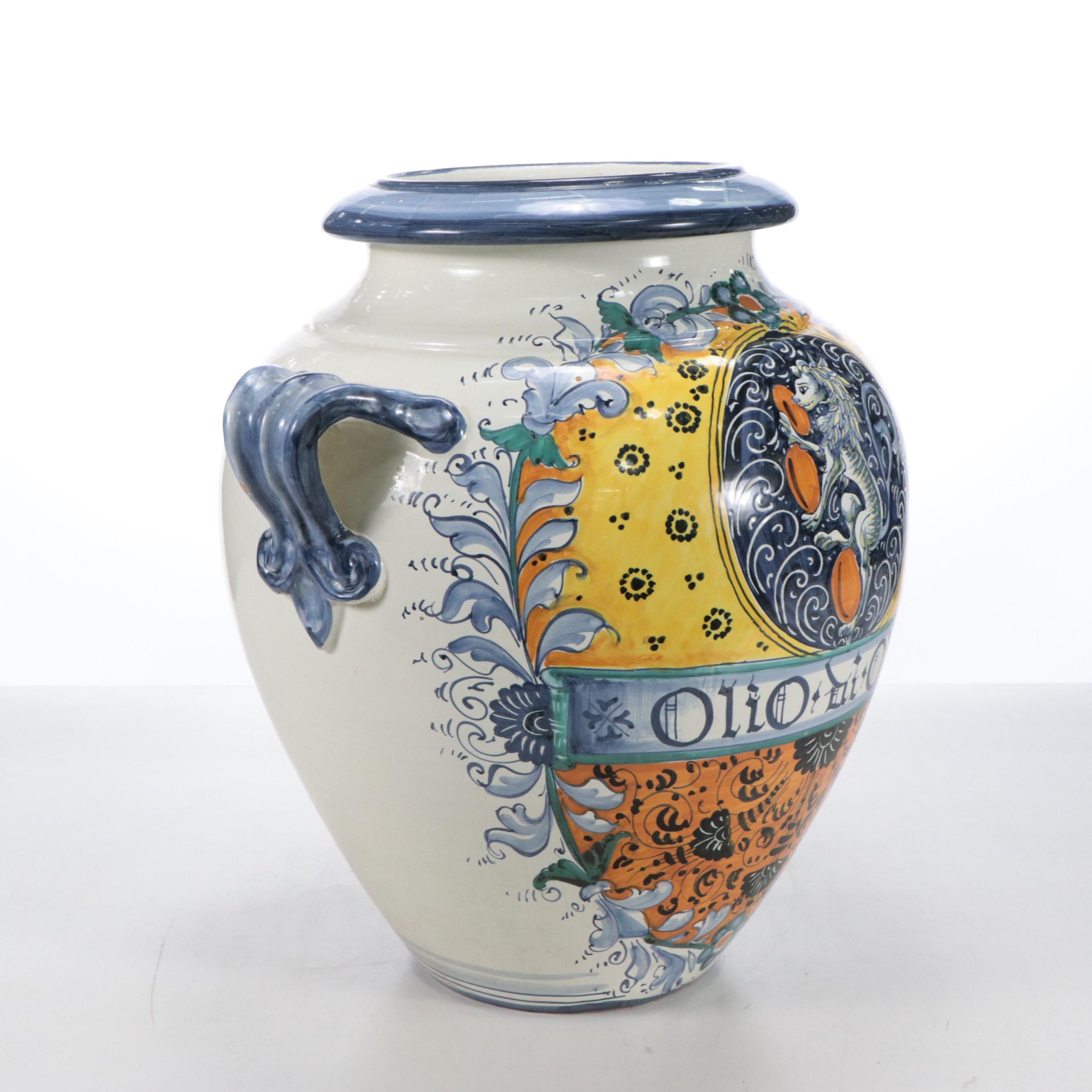 Italian Majolica Olive Oil Jar