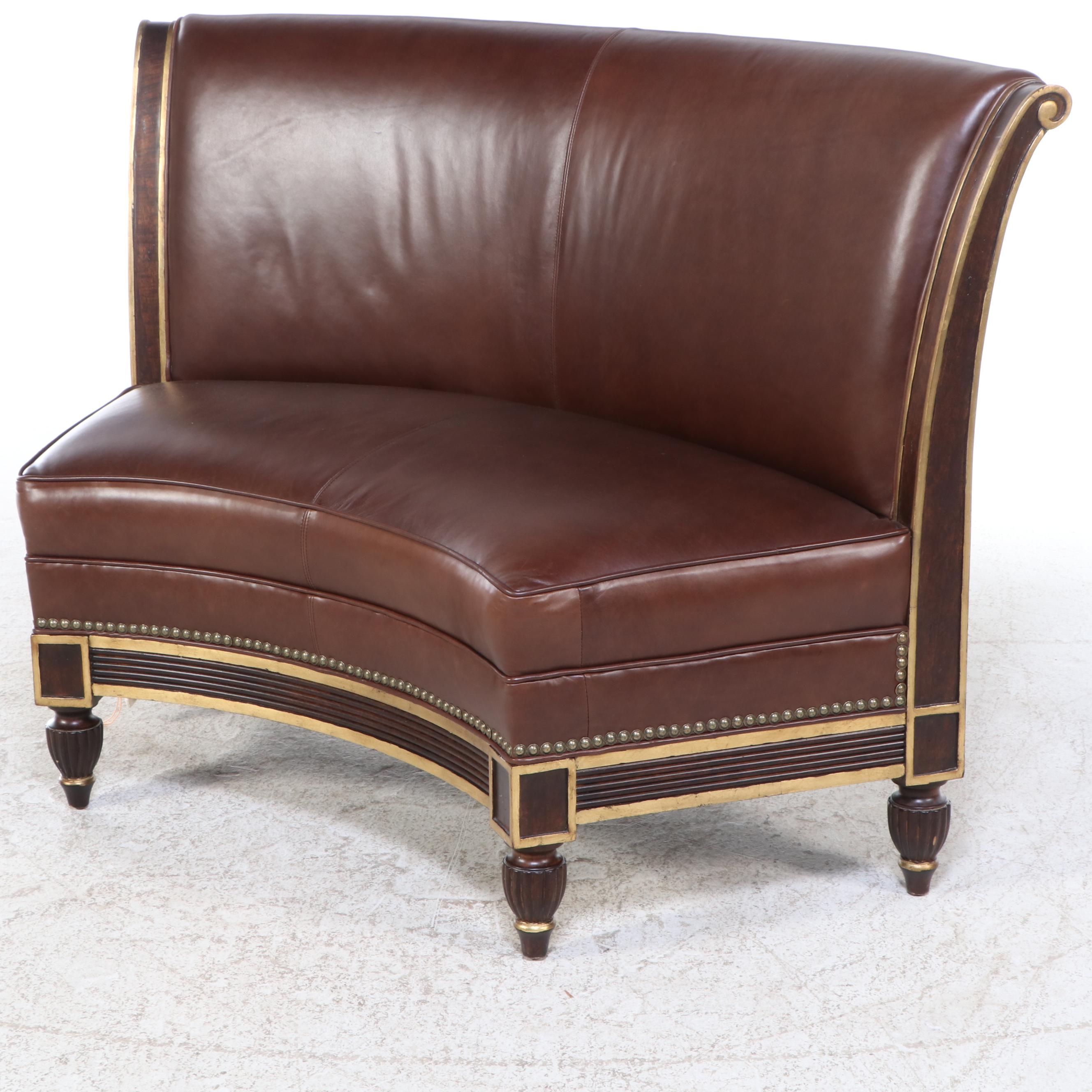 Century Furniture Leather Upholstered Curved Loveseat and Three Side Chairs