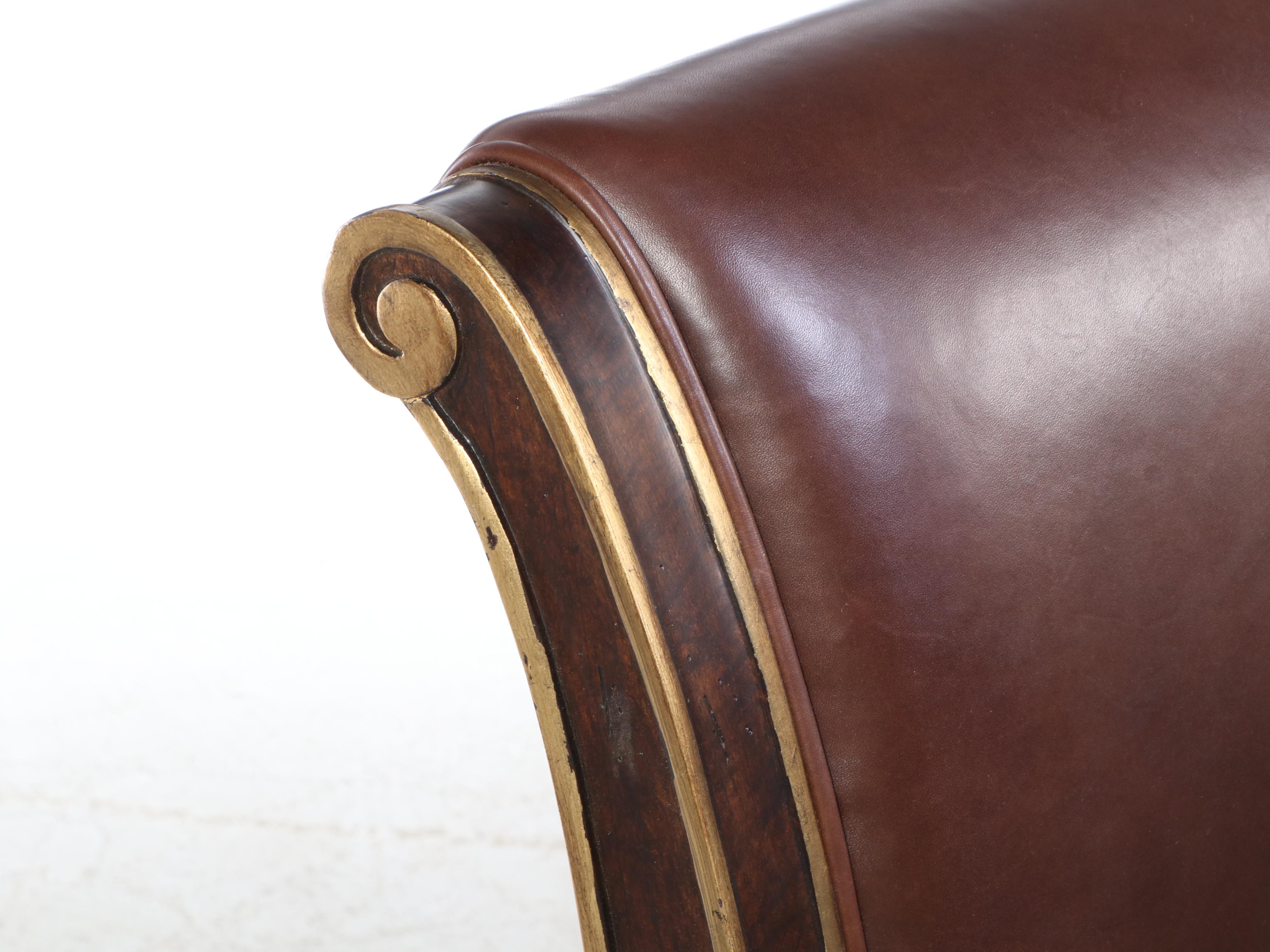 Century Furniture Leather Upholstered Curved Loveseat and Three Side Chairs