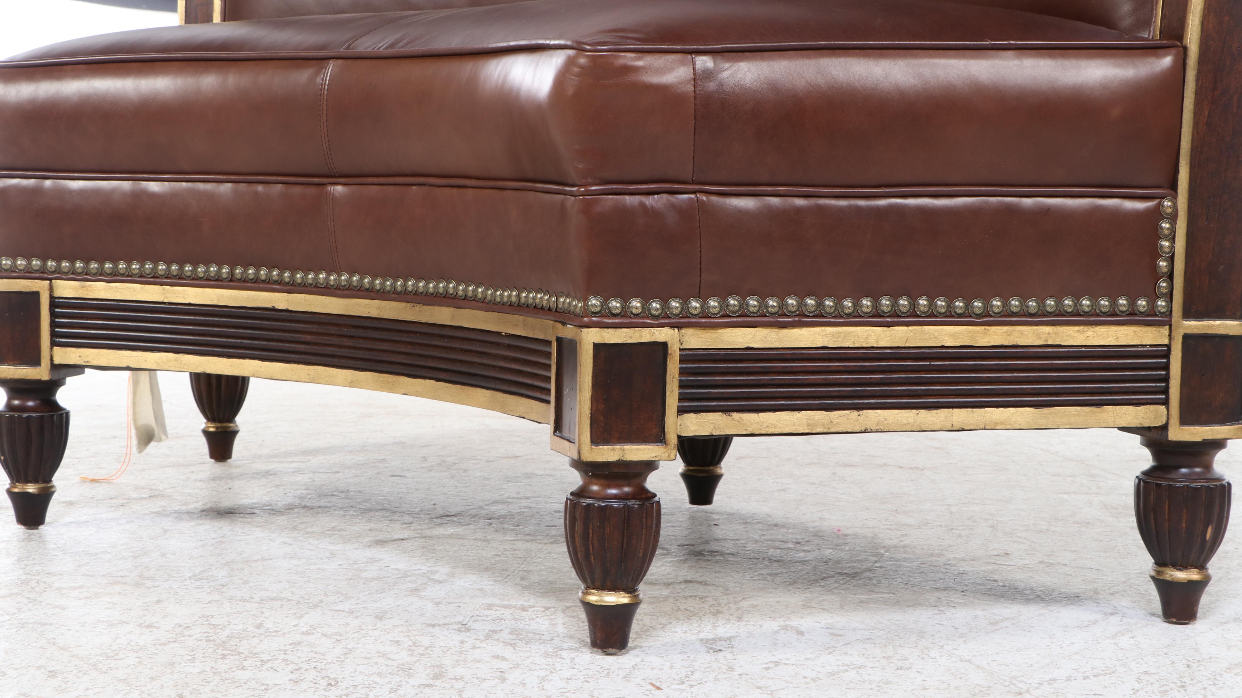 Century Furniture Leather Upholstered Curved Loveseat and Three Side Chairs