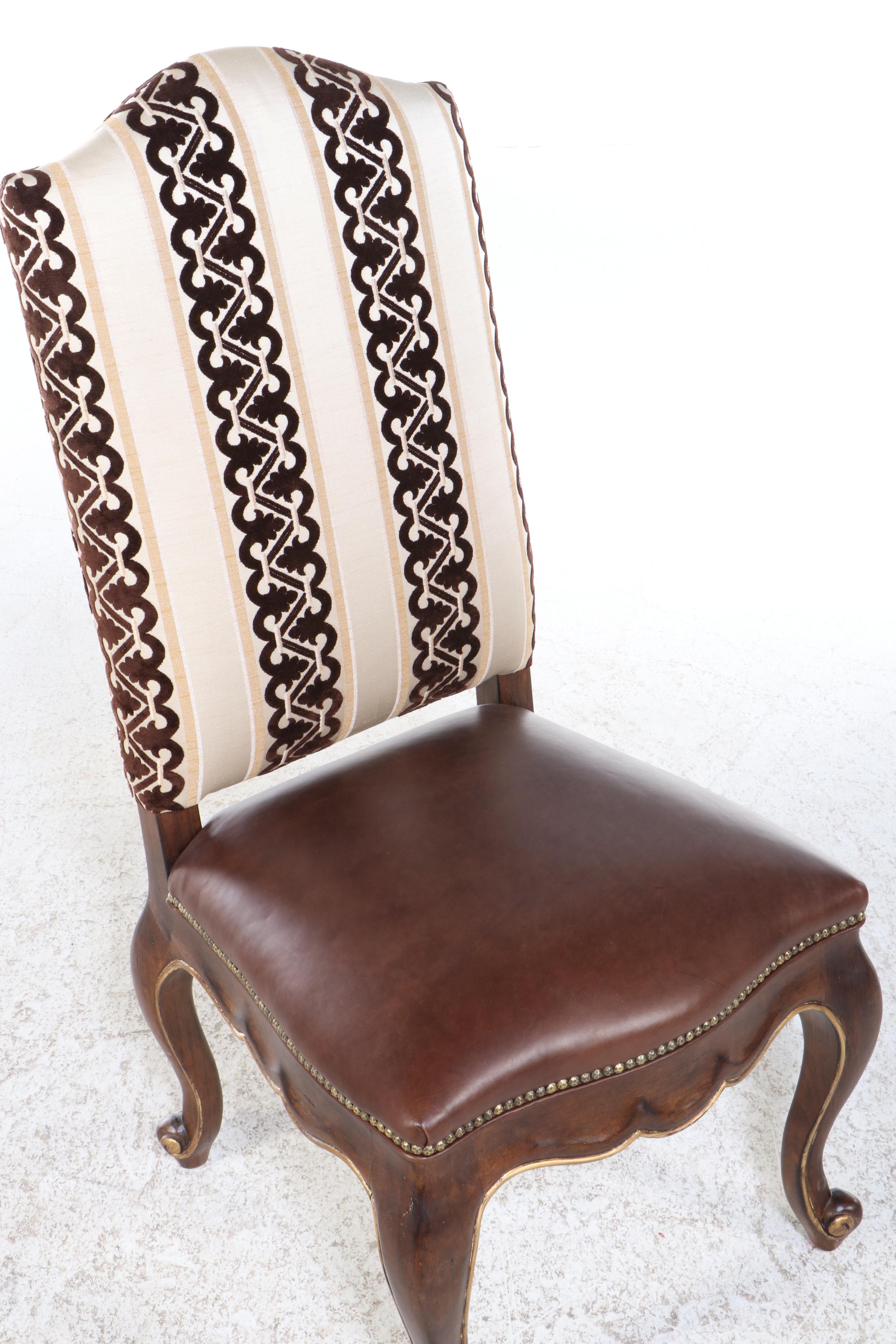 Century Furniture Leather Upholstered Curved Loveseat and Three Side Chairs