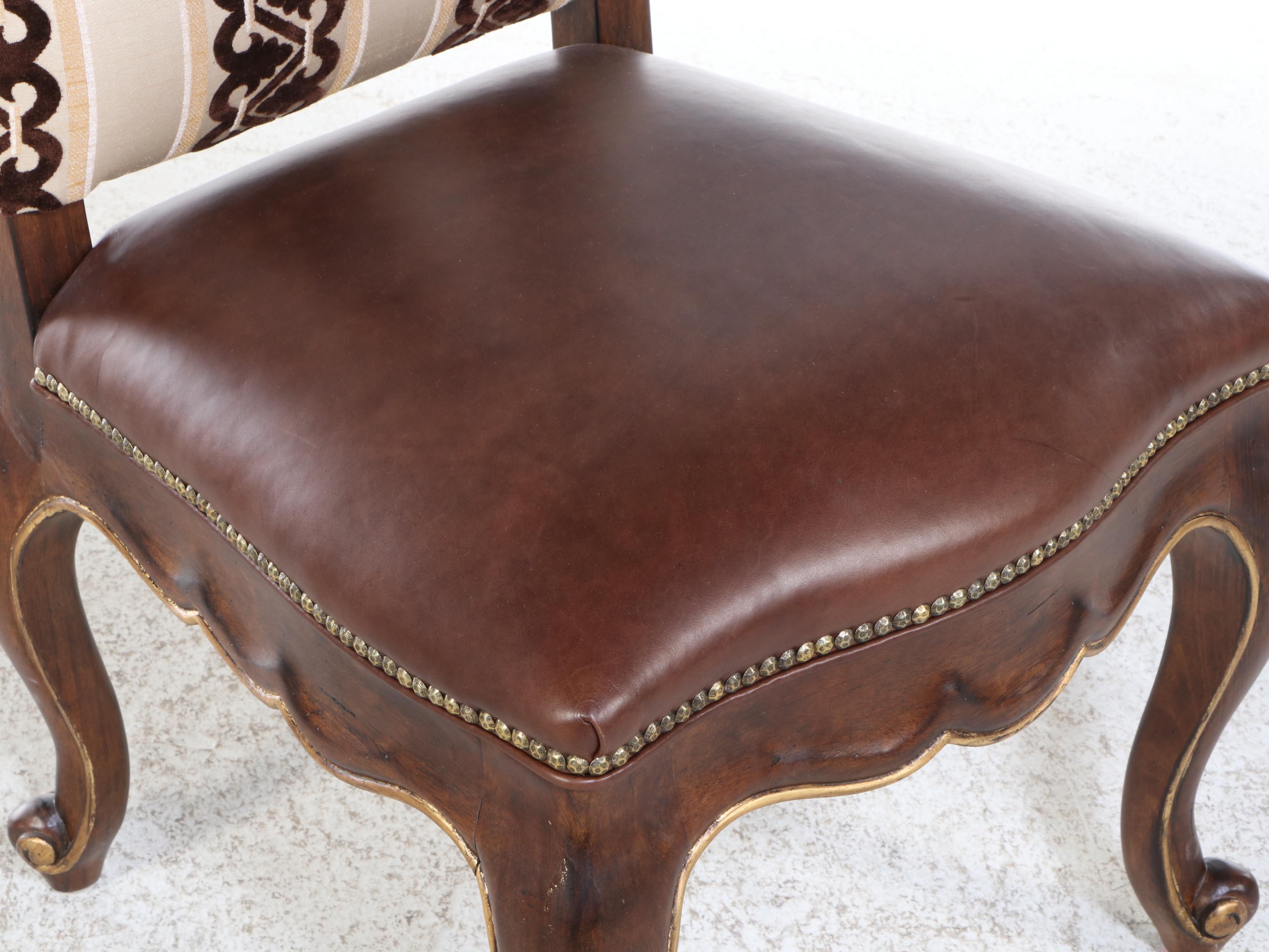 Century Furniture Leather Upholstered Curved Loveseat and Three Side Chairs