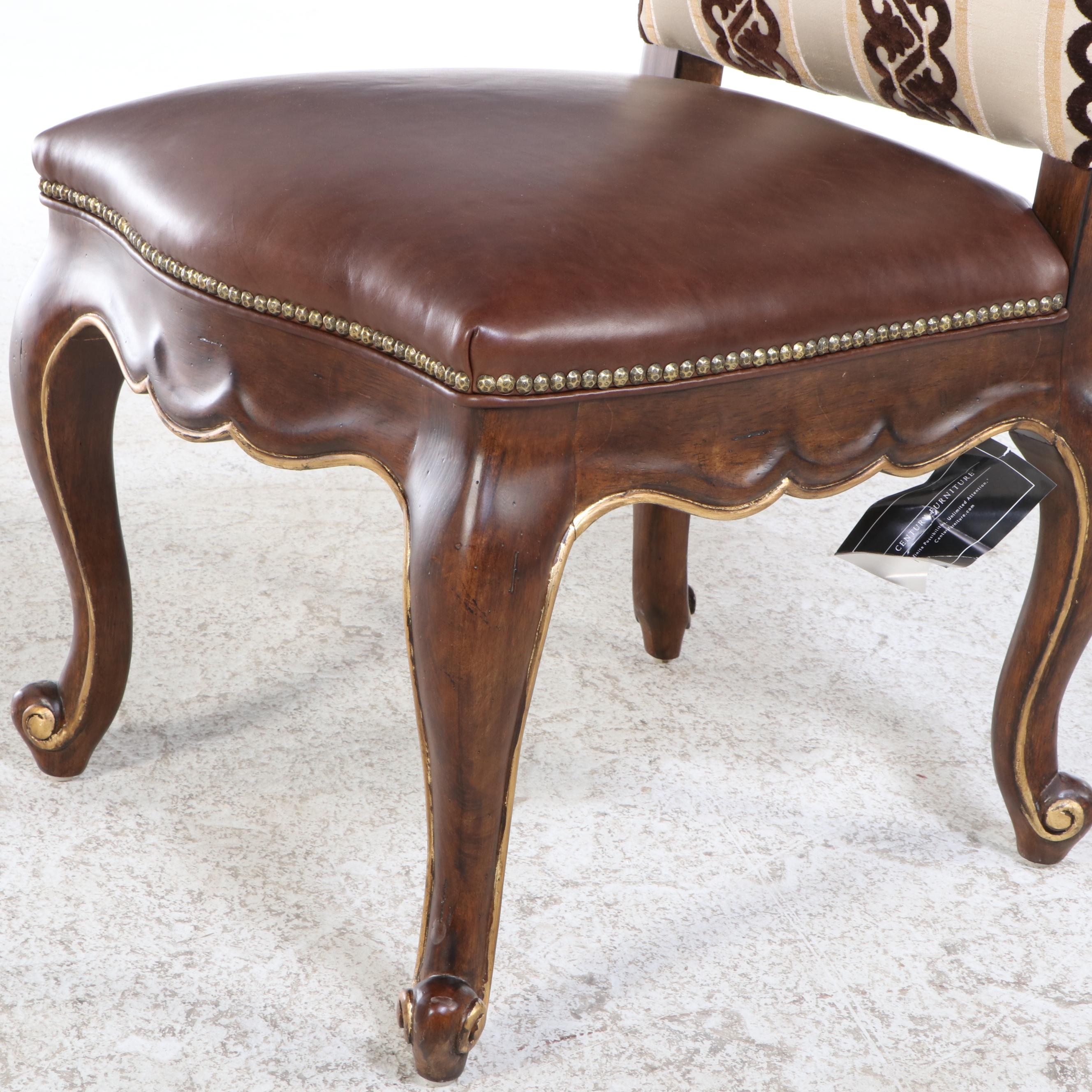 Century Furniture Leather Upholstered Curved Loveseat and Three Side Chairs