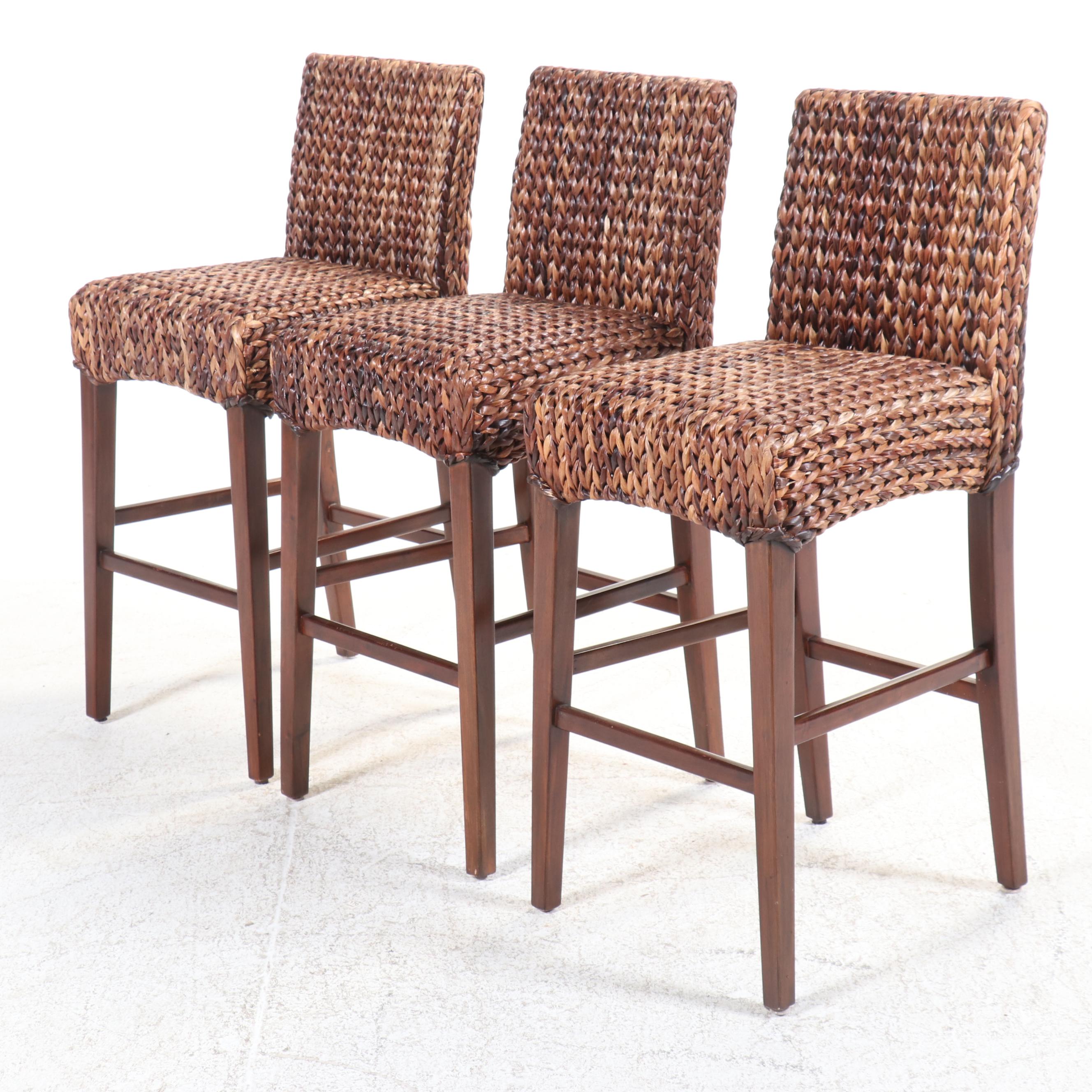 Set of Three Pottery Barn Contemporary Seagrass Barstools, 2013