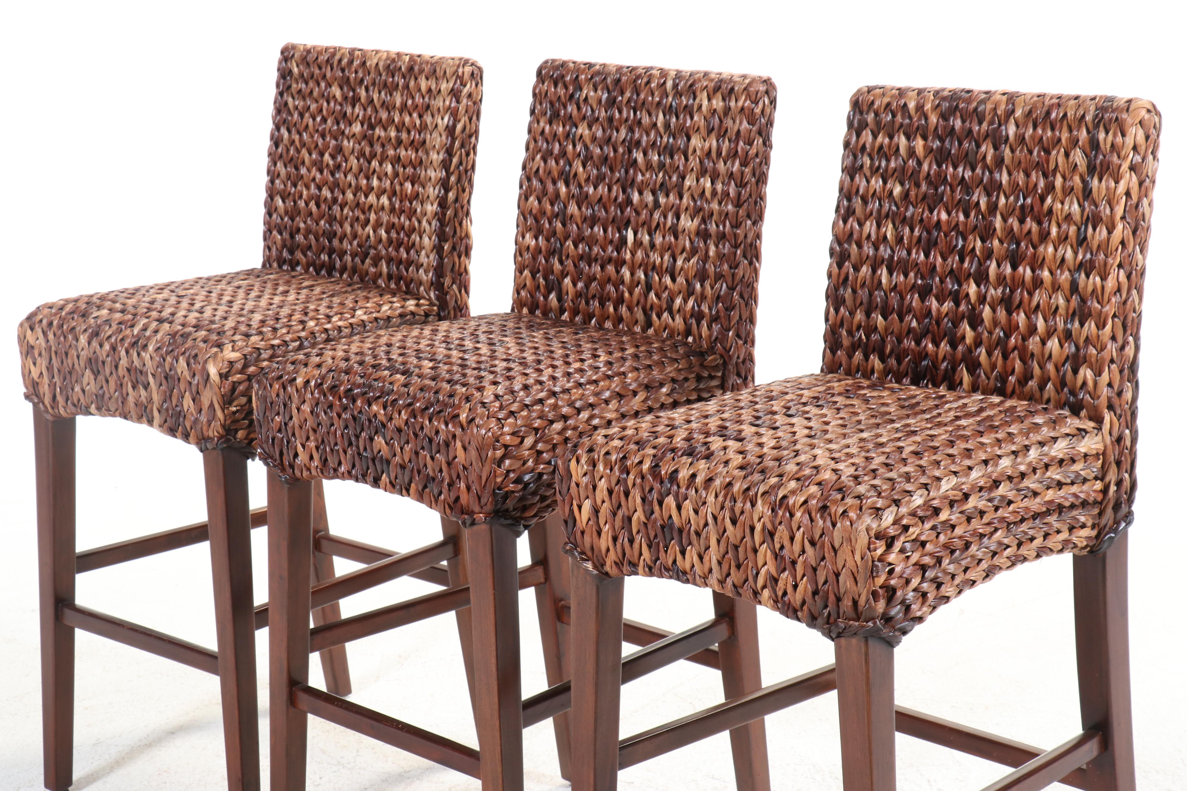 Set of Three Pottery Barn Contemporary Seagrass Barstools, 2013