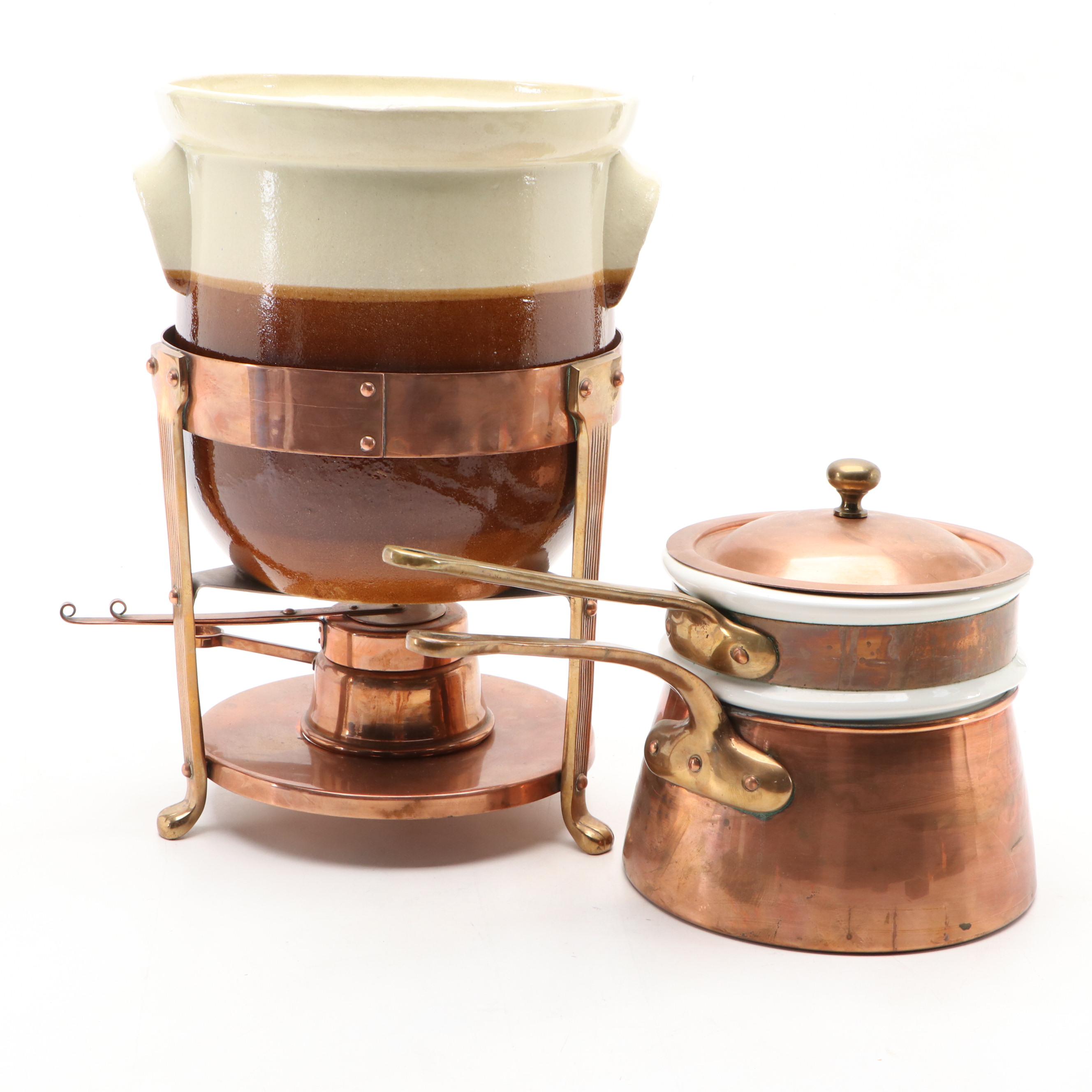 Bazar Francais Copper Double Boiler with Frederik Lunning Warming Stand