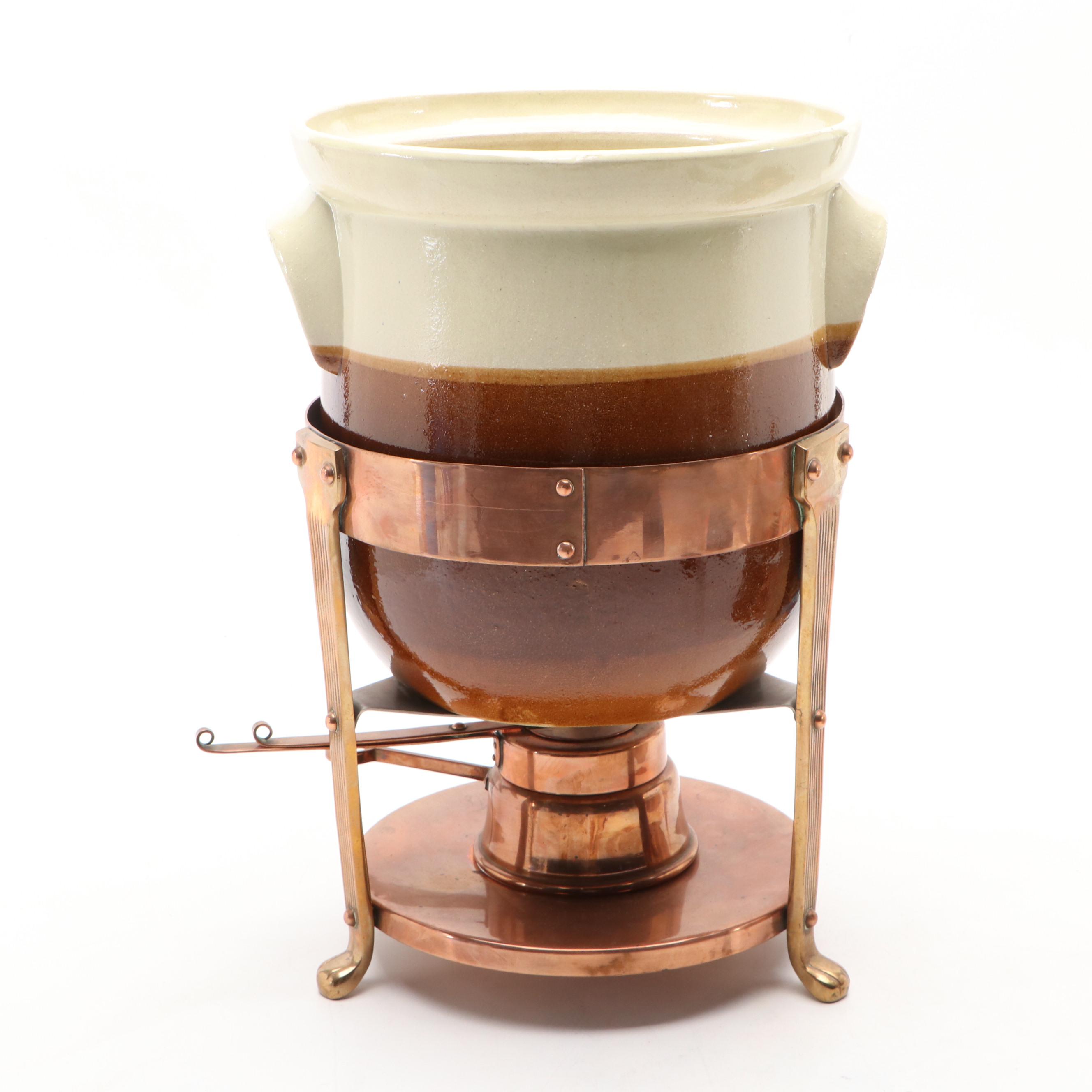 Bazar Francais Copper Double Boiler with Frederik Lunning Warming Stand