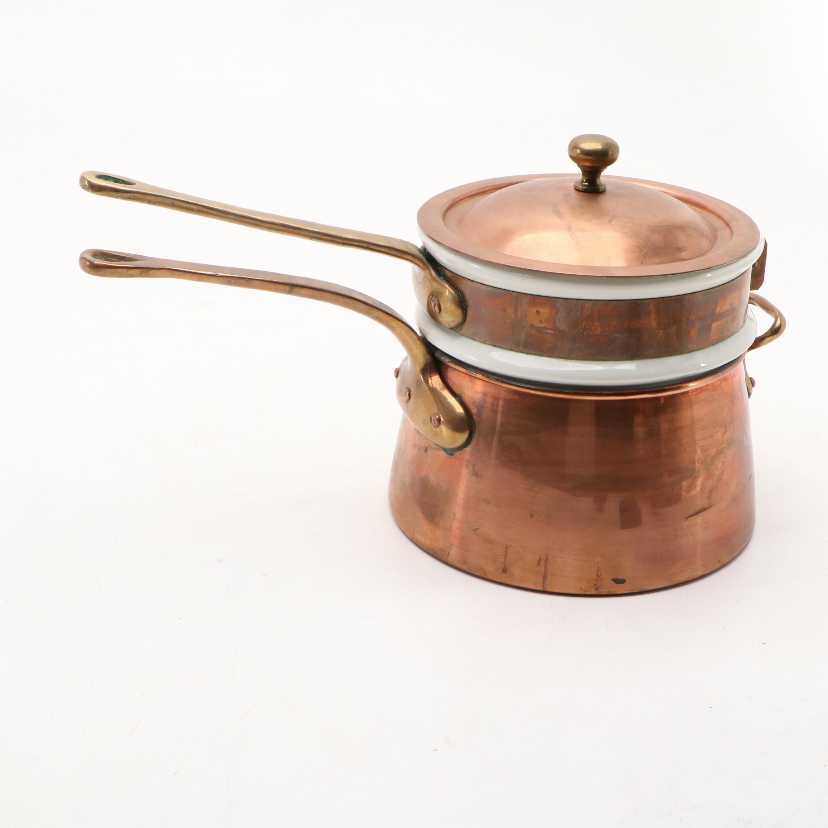 Bazar Francais Copper Double Boiler with Frederik Lunning Warming Stand