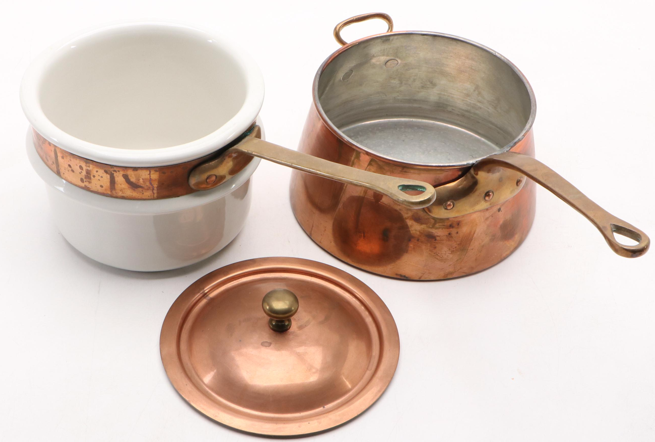 Bazar Francais Copper Double Boiler with Frederik Lunning Warming Stand
