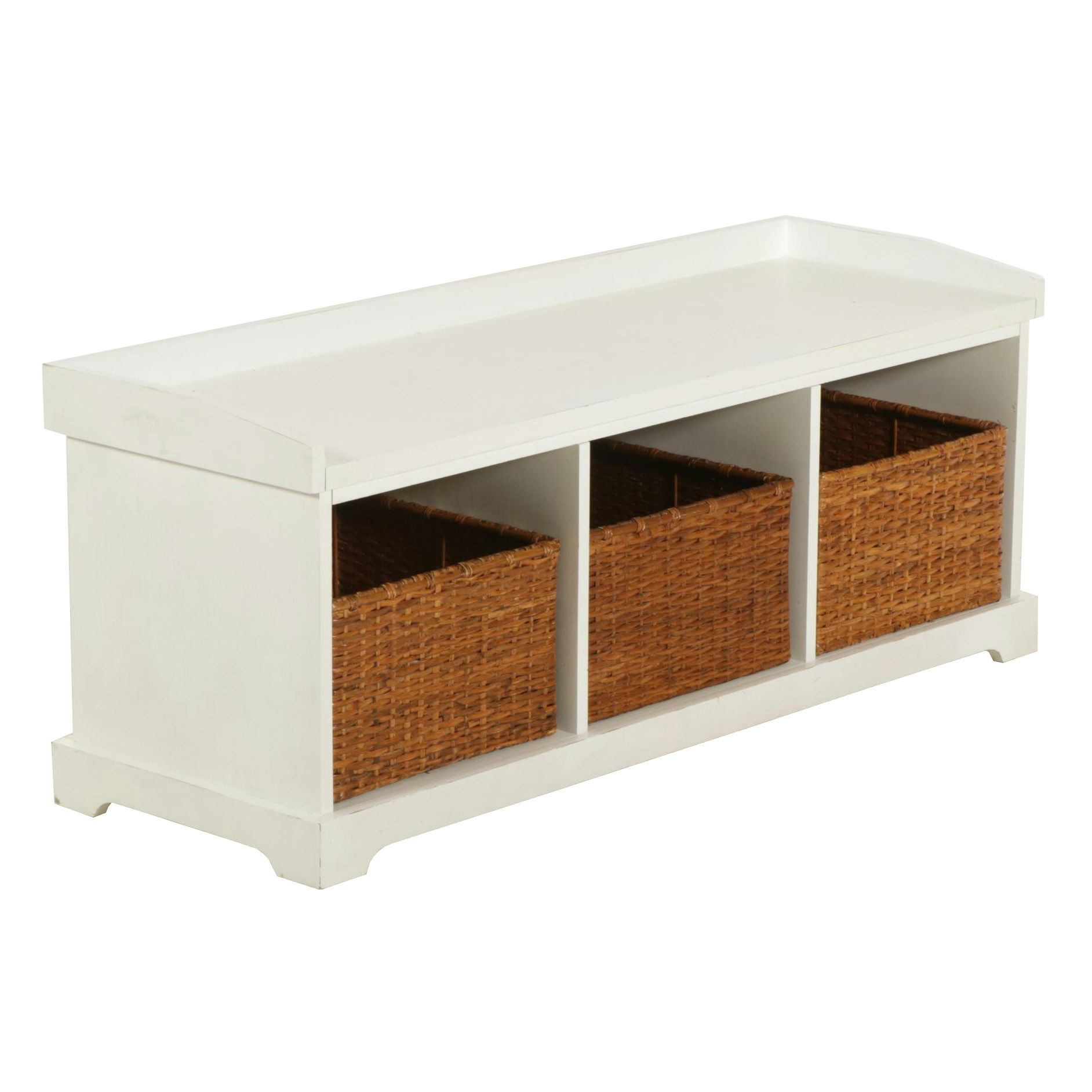Pottery Barn White Entry Bench with storage Baskets