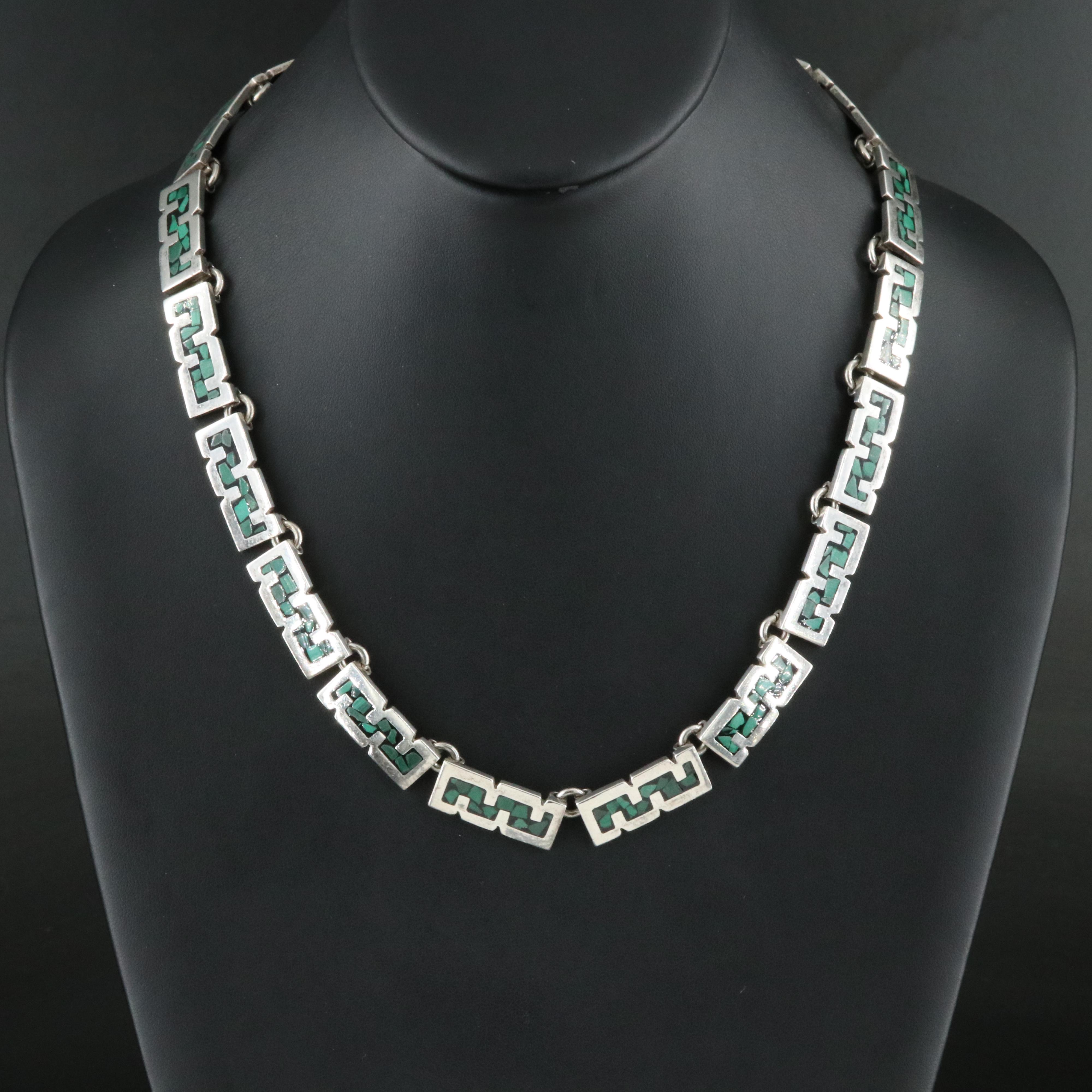 Mexican Sterling Inlay Panel Necklace