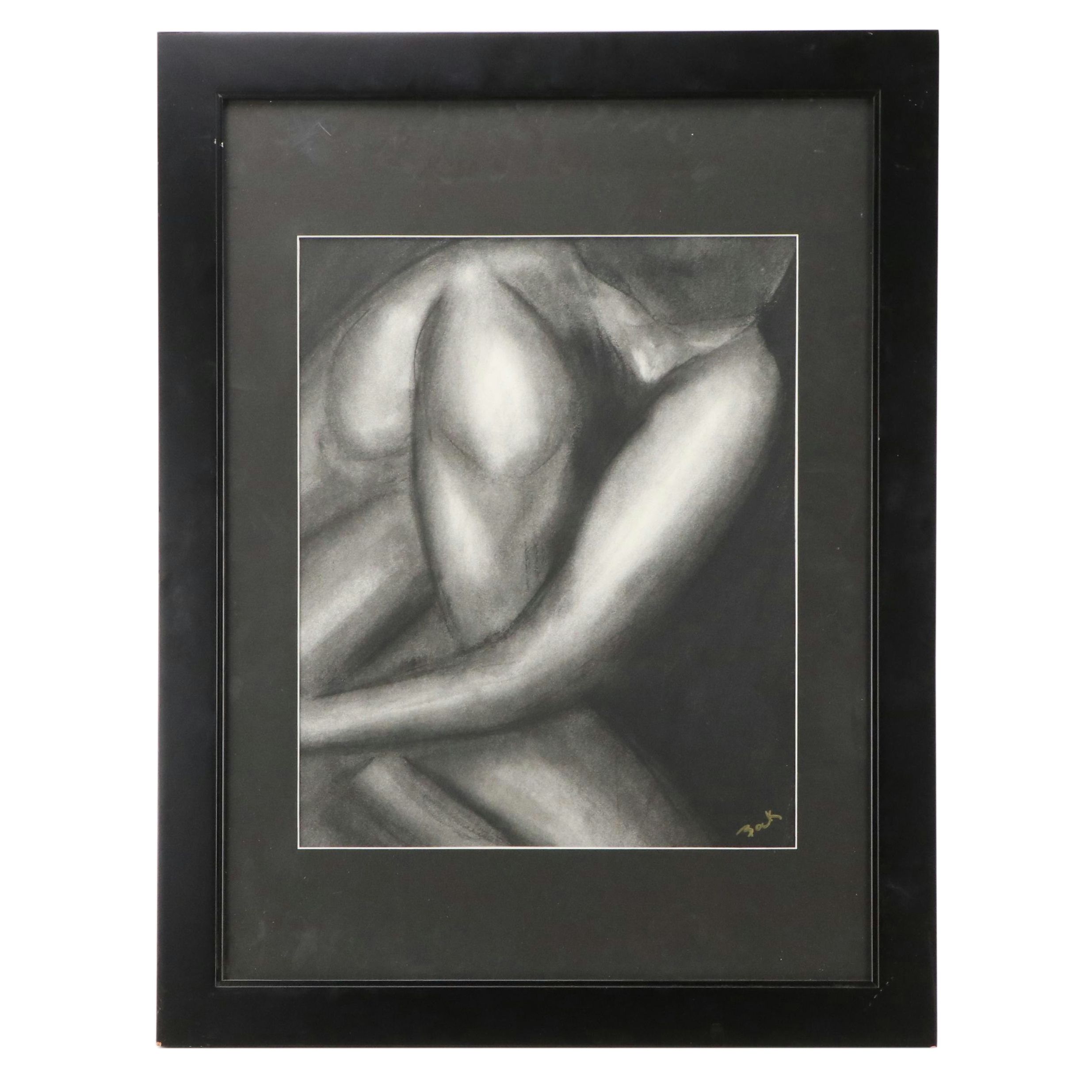 Anne-Marie Bock Nude Figural Charcoal Drawing, 21st Century